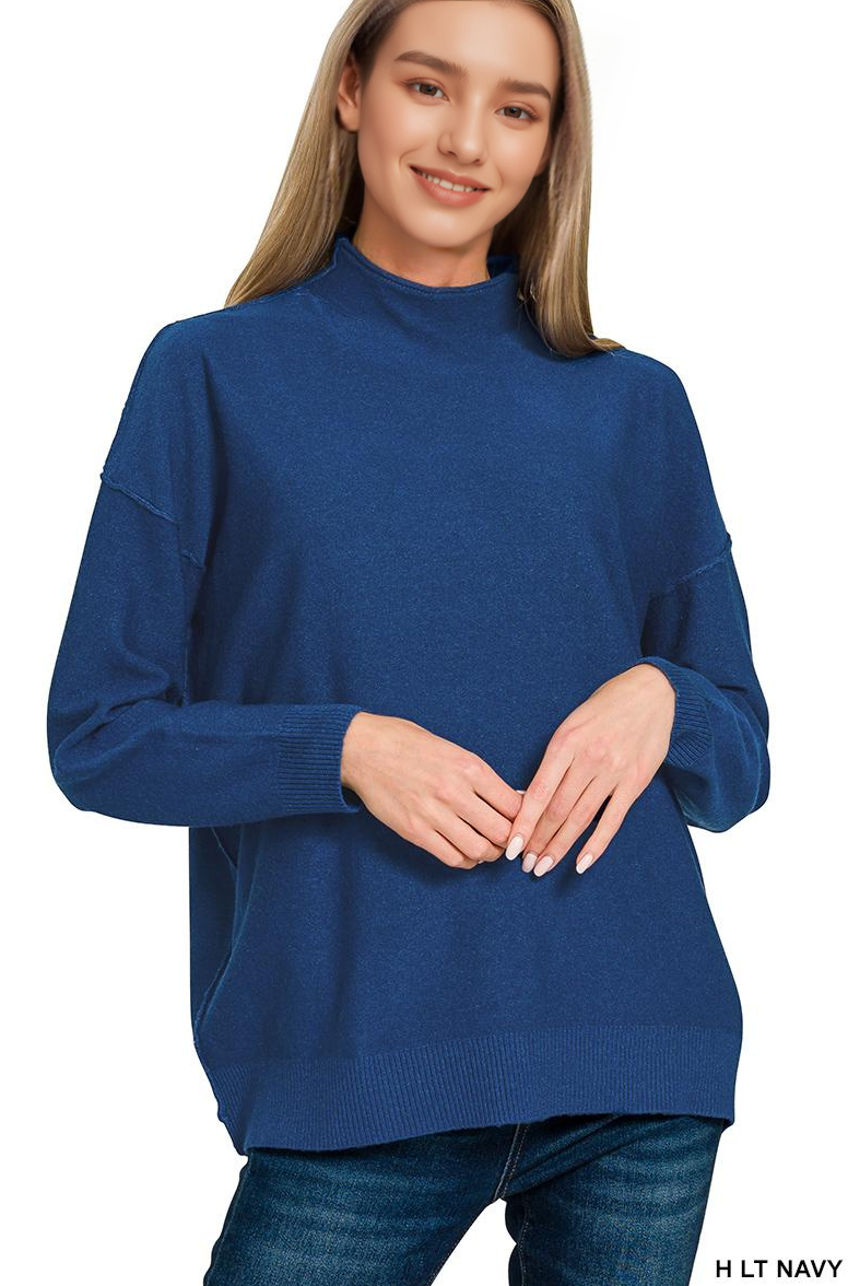 Viscose Mock Neck Exposed Seam Sweater SI-28686