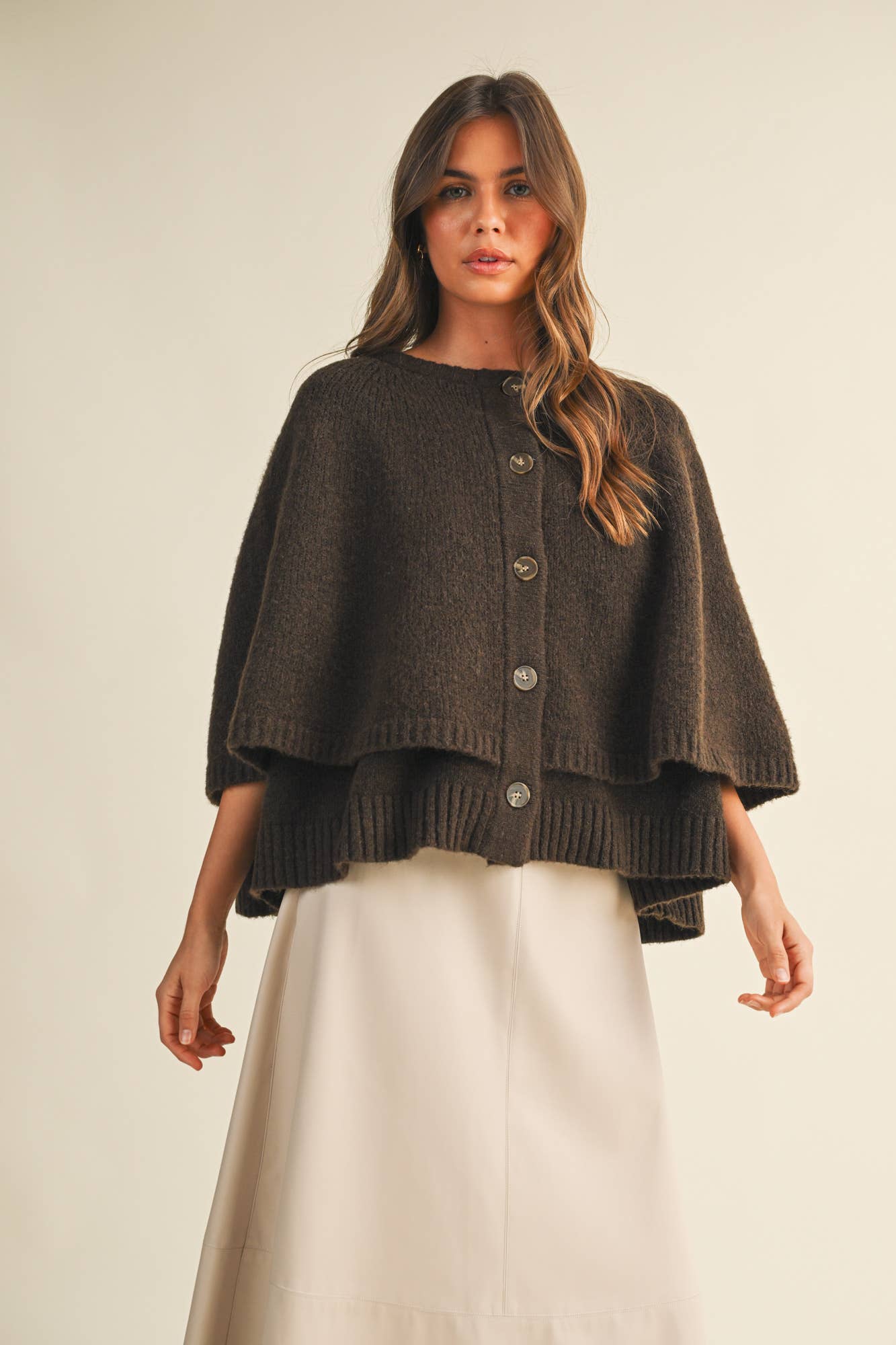 MUSTARD SEED BUTTON CLOSURE SWEATER CAPE CARDIGAN