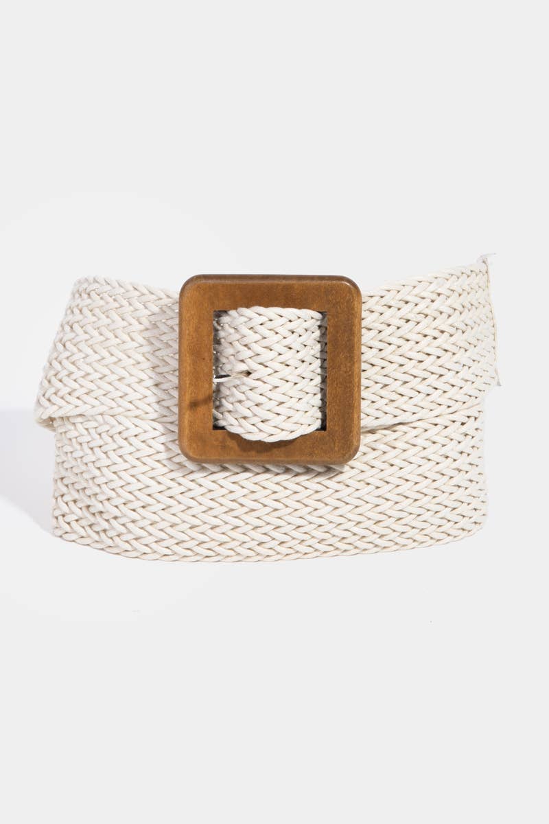 Wooden Square Buckle Braided Belt