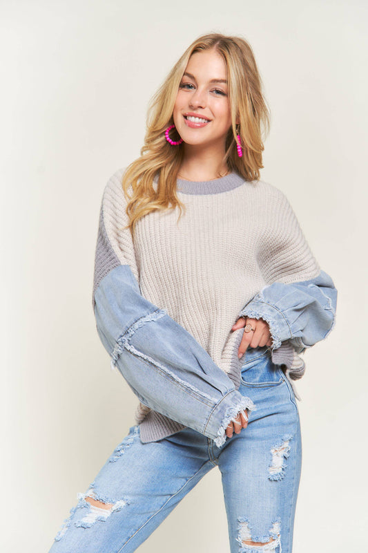 Adora LA COLORBLOCK SWEATER TOP DENIM SLEEVE