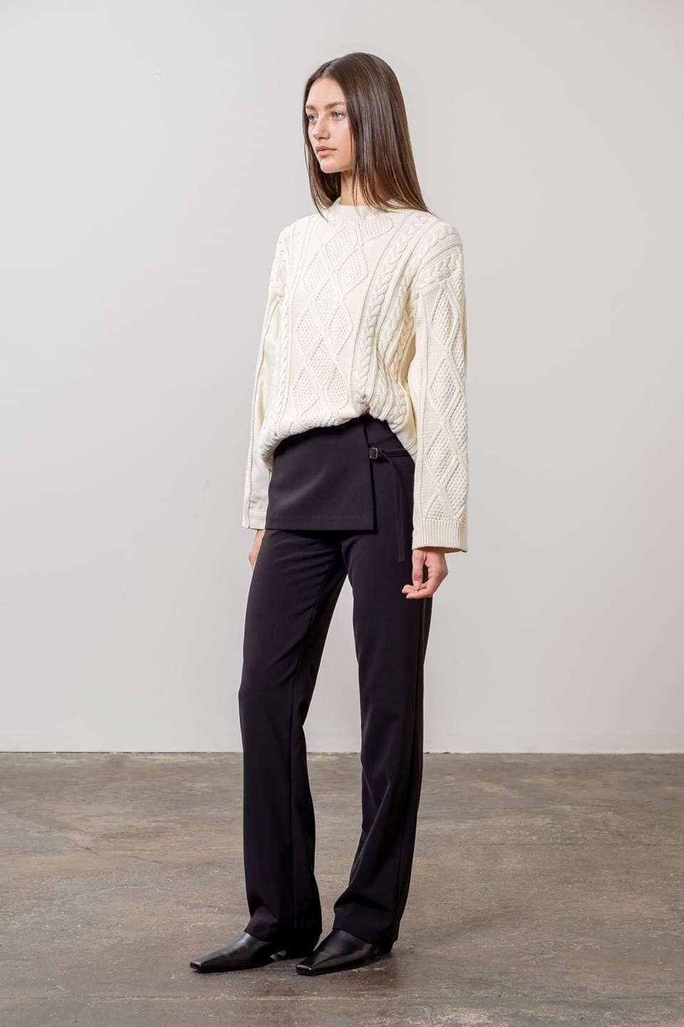 MOON RIVER CABLE KNIT SWEATER WITH DENIM DETAIL