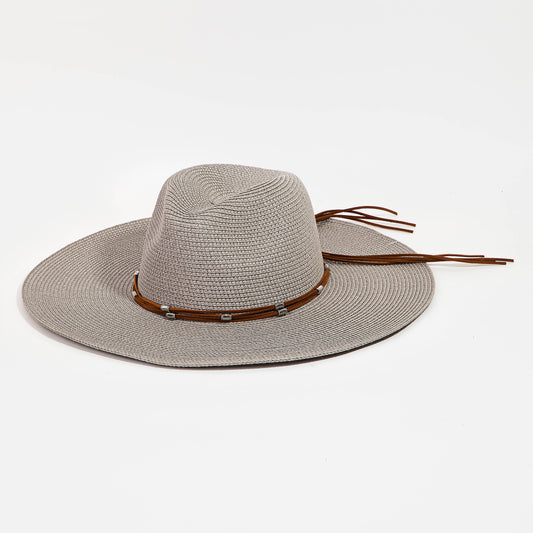 Beaded Leather Band Straw Hat