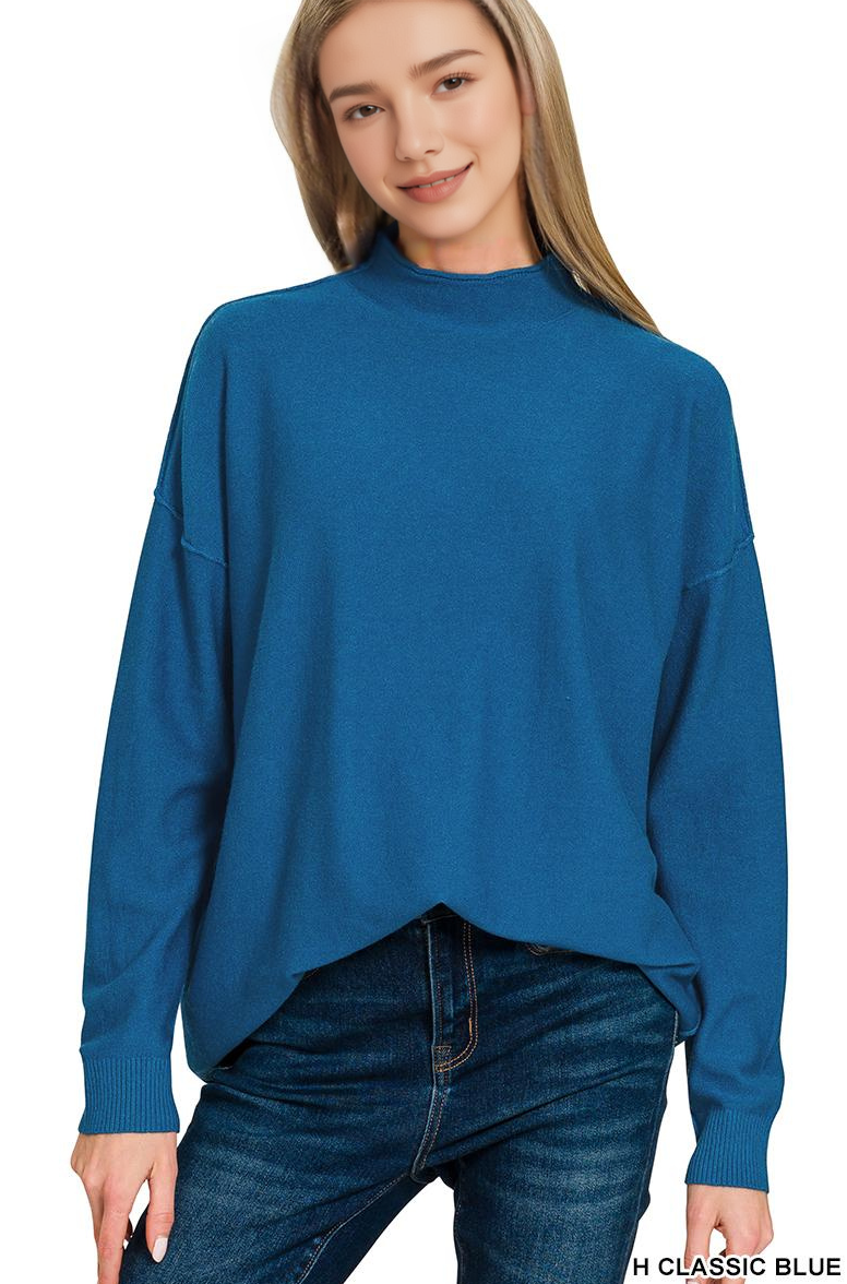 Viscose Mock Neck Exposed Seam Sweater SI-28686