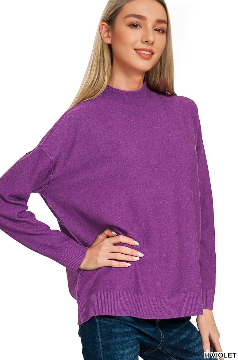 Viscose Mock Neck Exposed Seam Sweater SI-28686