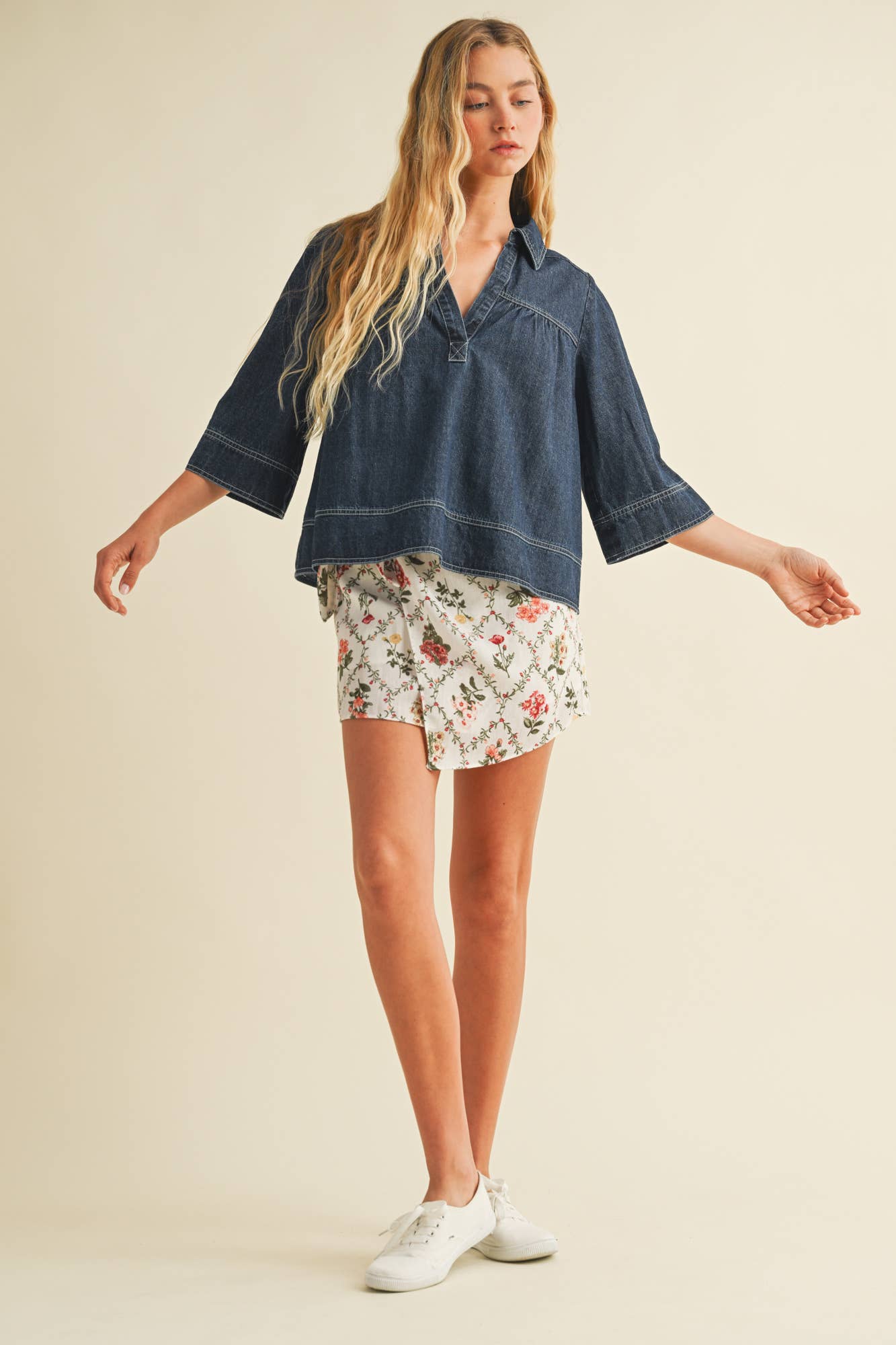 MUSTARD SEED V NECK DENIM SWING TOP