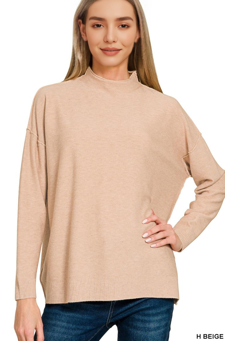 Viscose Mock Neck Exposed Seam Sweater SI-28686