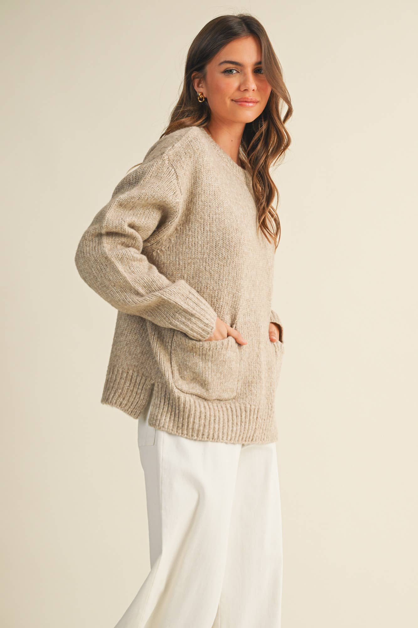 MUSTARD SEED FRONT PATCH POCKET SWEATER TOP