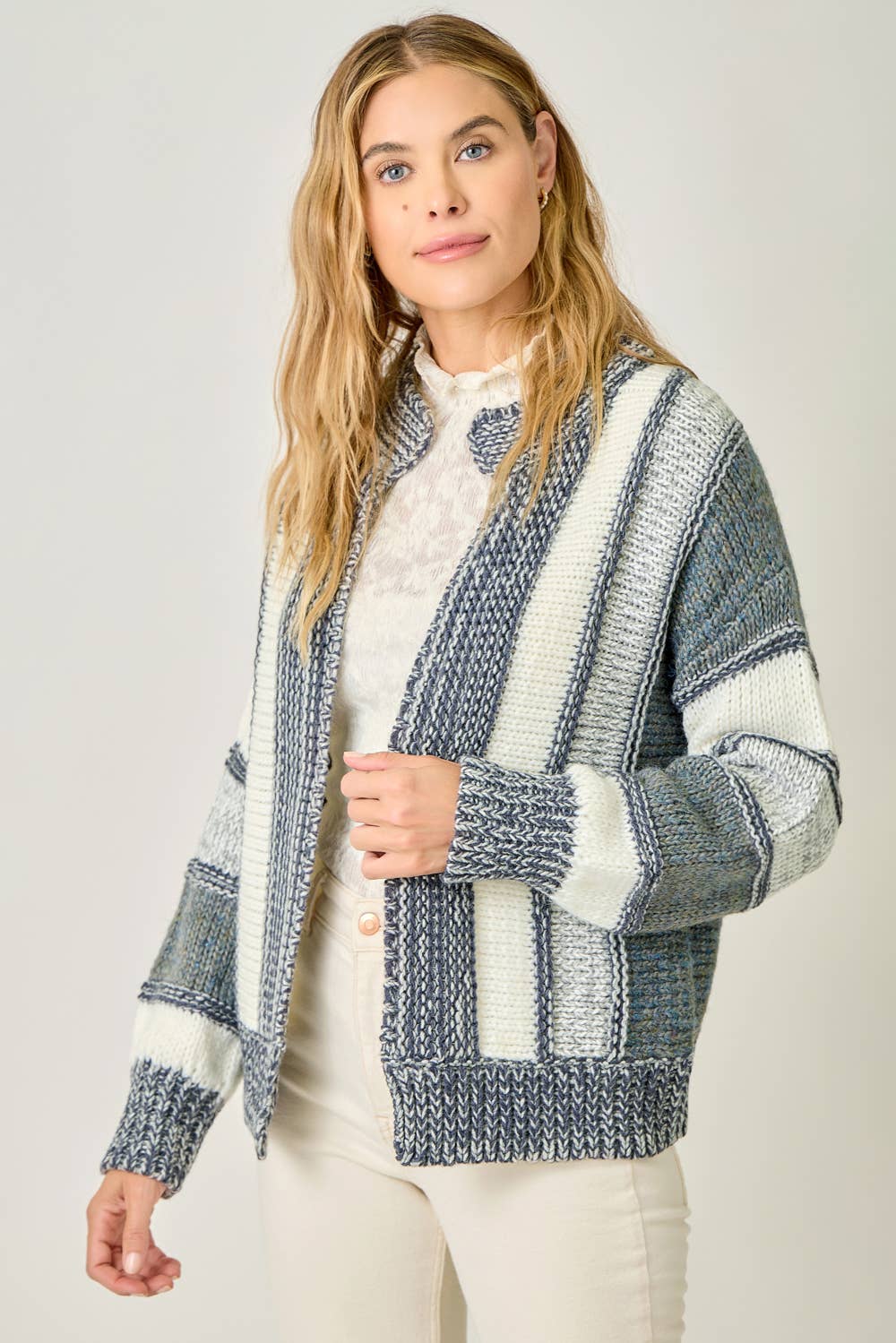 Mystree Color Blocked Sweater Cardigan