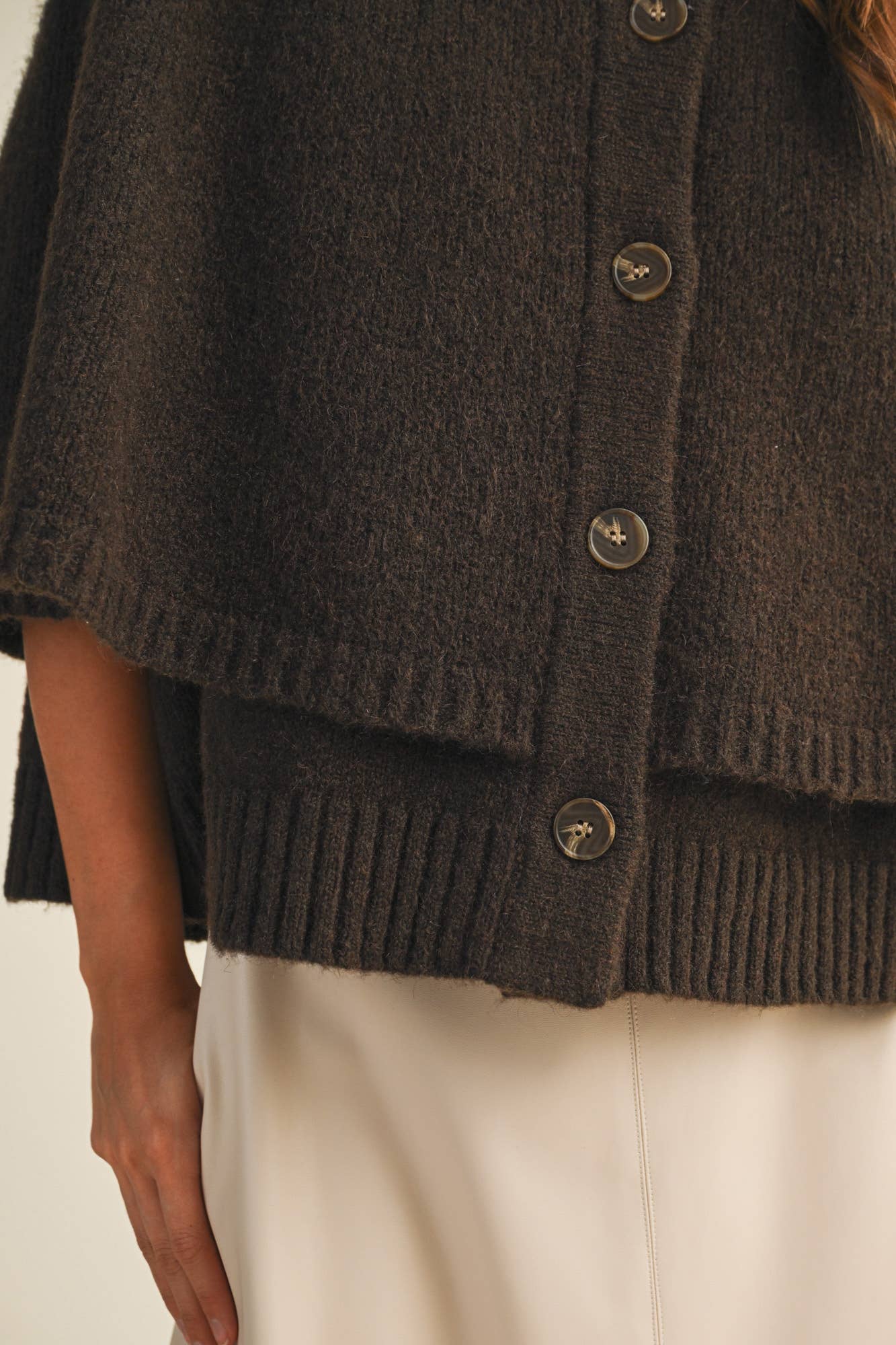 MUSTARD SEED BUTTON CLOSURE SWEATER CAPE CARDIGAN
