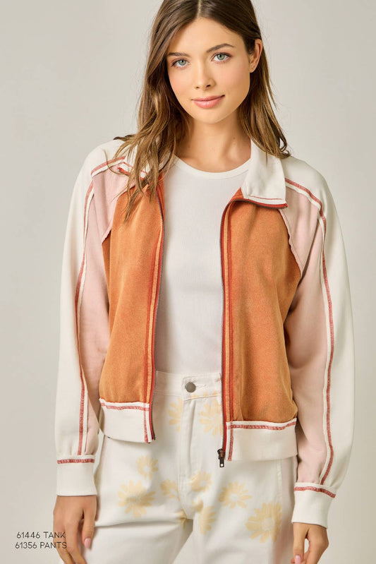 61327 Color Block Zipped Up Jacket