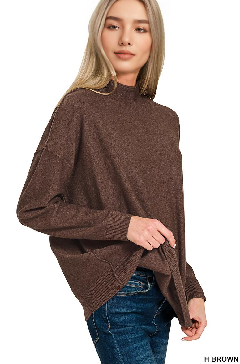 Viscose Mock Neck Exposed Seam Sweater SI-28686