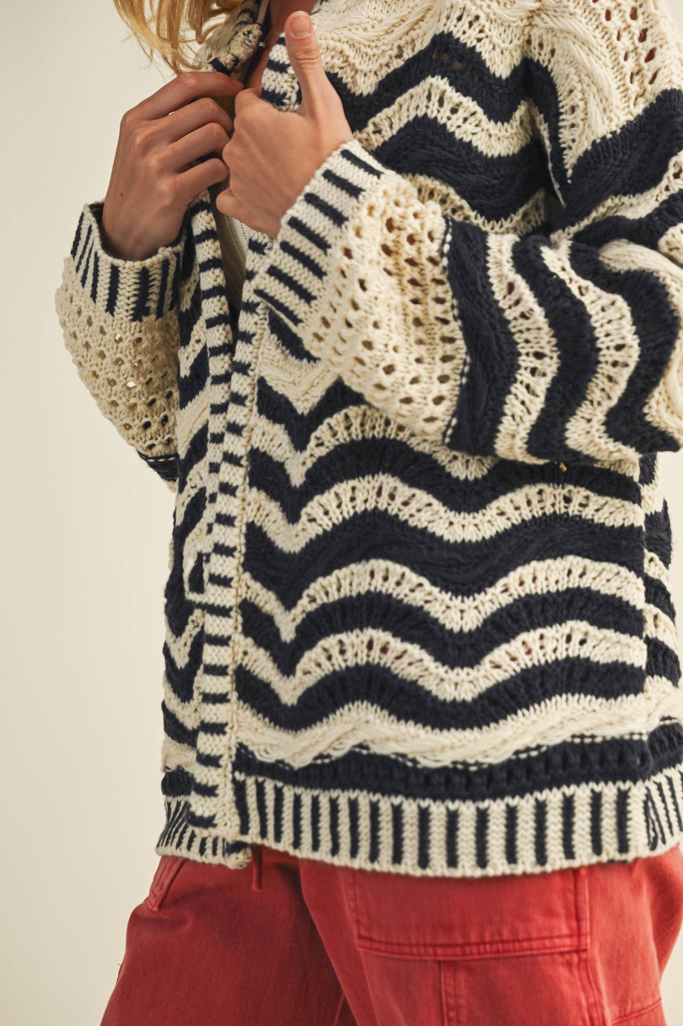 MUSTARD SEED WAVE PATTERN SWEATER CARDIGAN