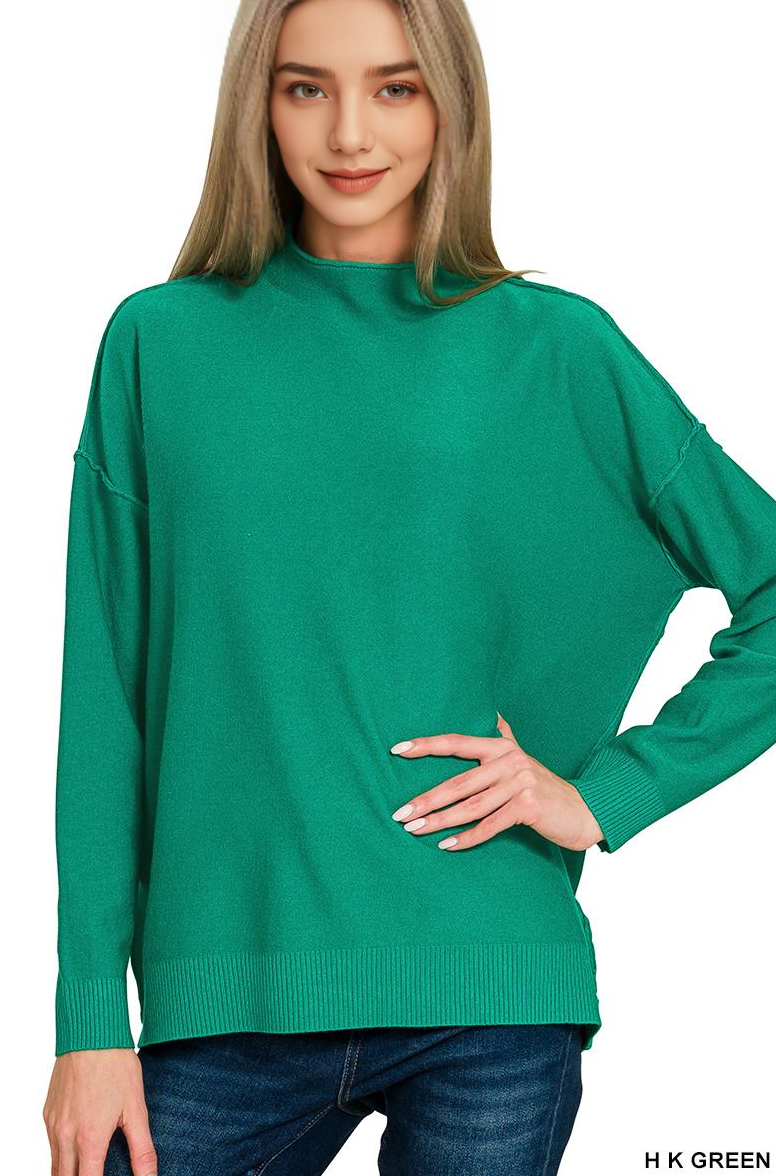 Viscose Mock Neck Exposed Seam Sweater SI-28686