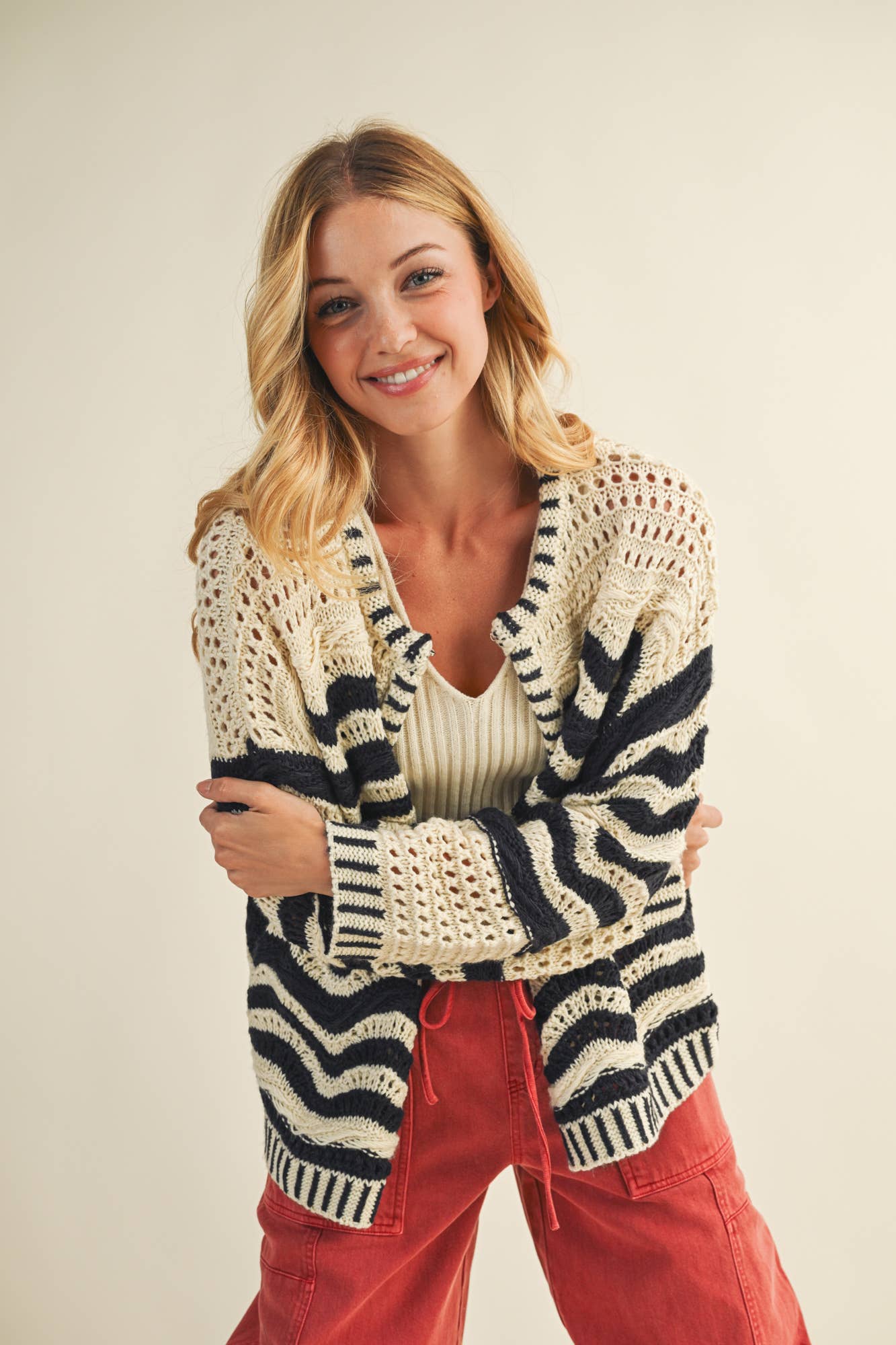 MUSTARD SEED WAVE PATTERN SWEATER CARDIGAN