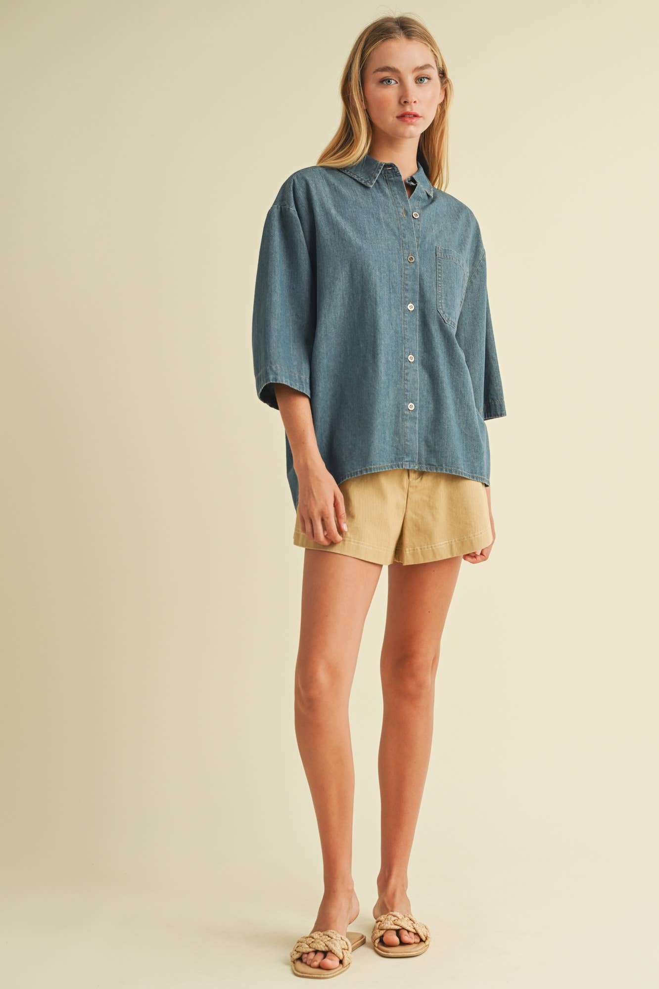 MUSTARD SEED BUTTON UP DENIM SHIRT TOP