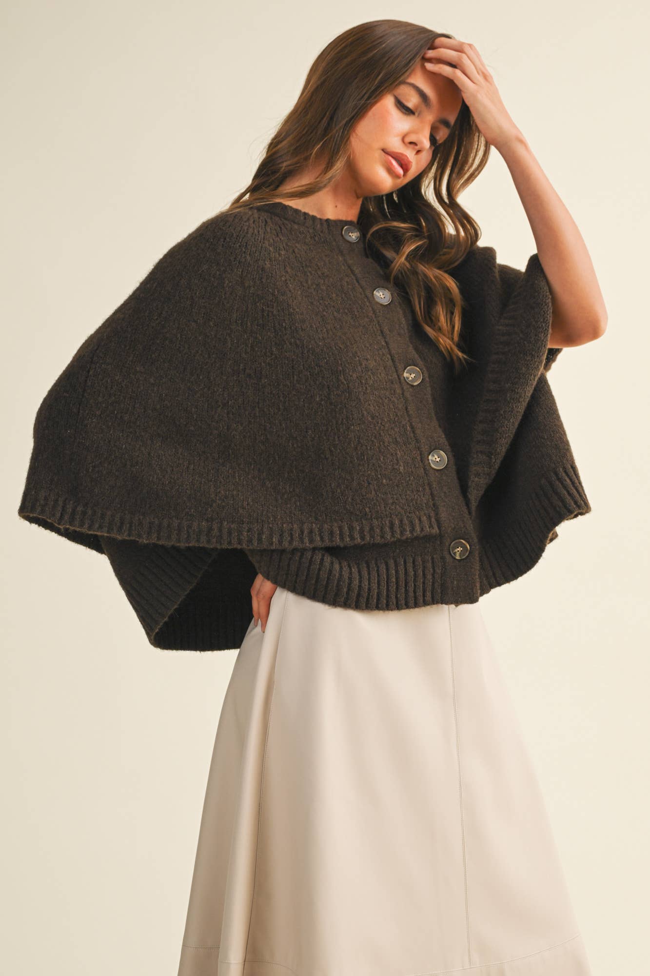 MUSTARD SEED BUTTON CLOSURE SWEATER CAPE CARDIGAN
