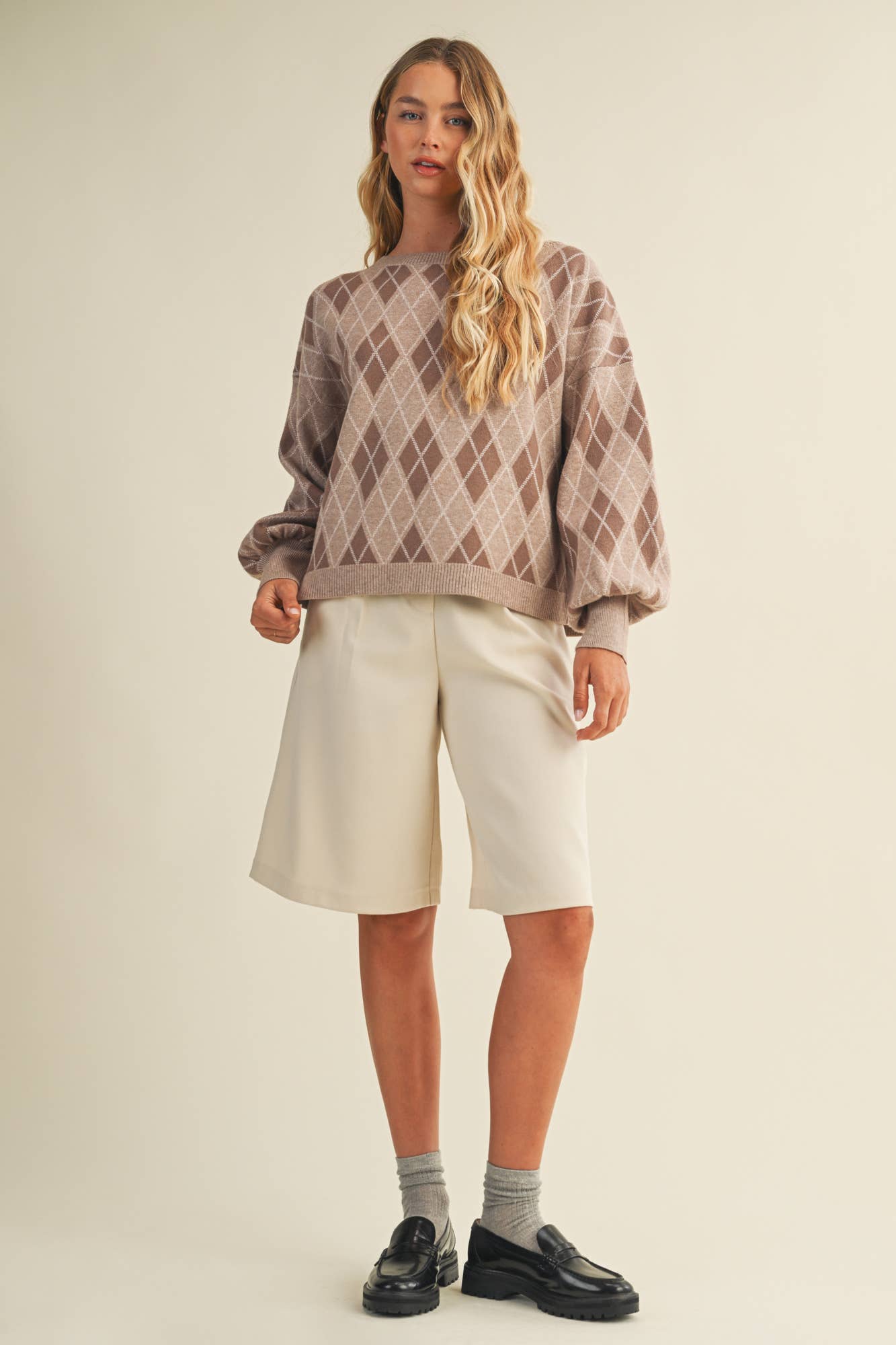 MUSTARD SEED ARGYLE PATTERN SWEATER TOP