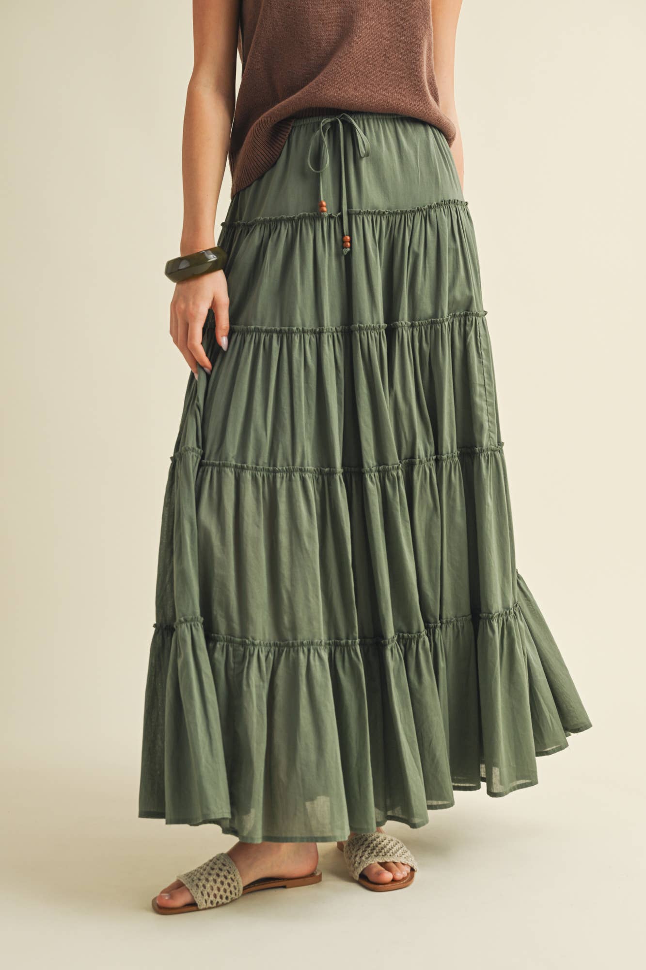 MUSTARD SEED DRAWSTRING DETAIL TIERED MAXI SKIRT