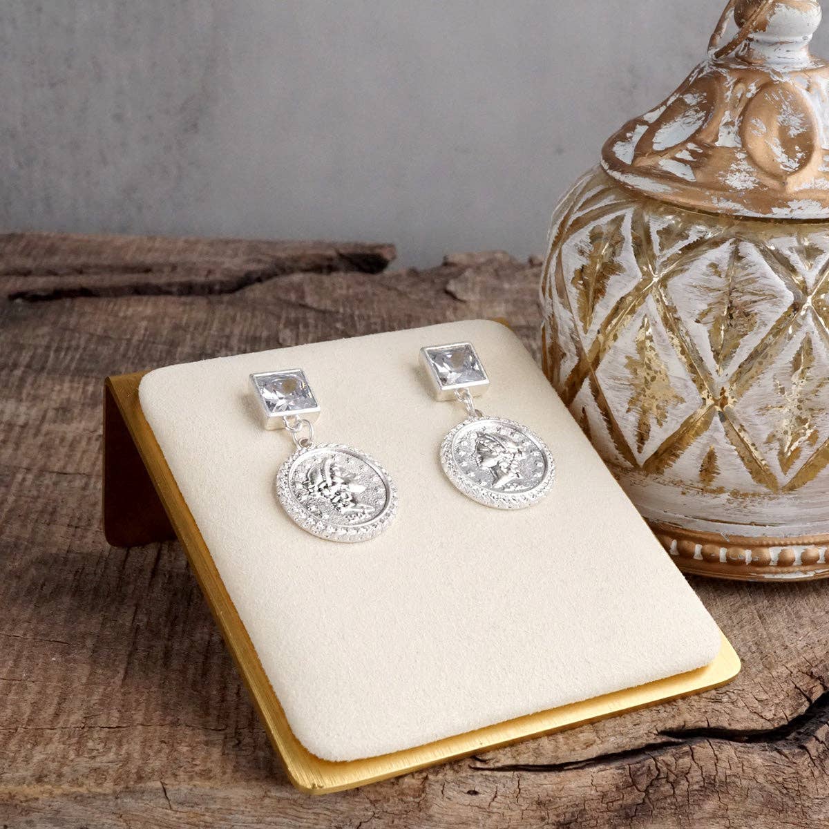 Starlit Relics – Coin & Crystal Drop Earrings