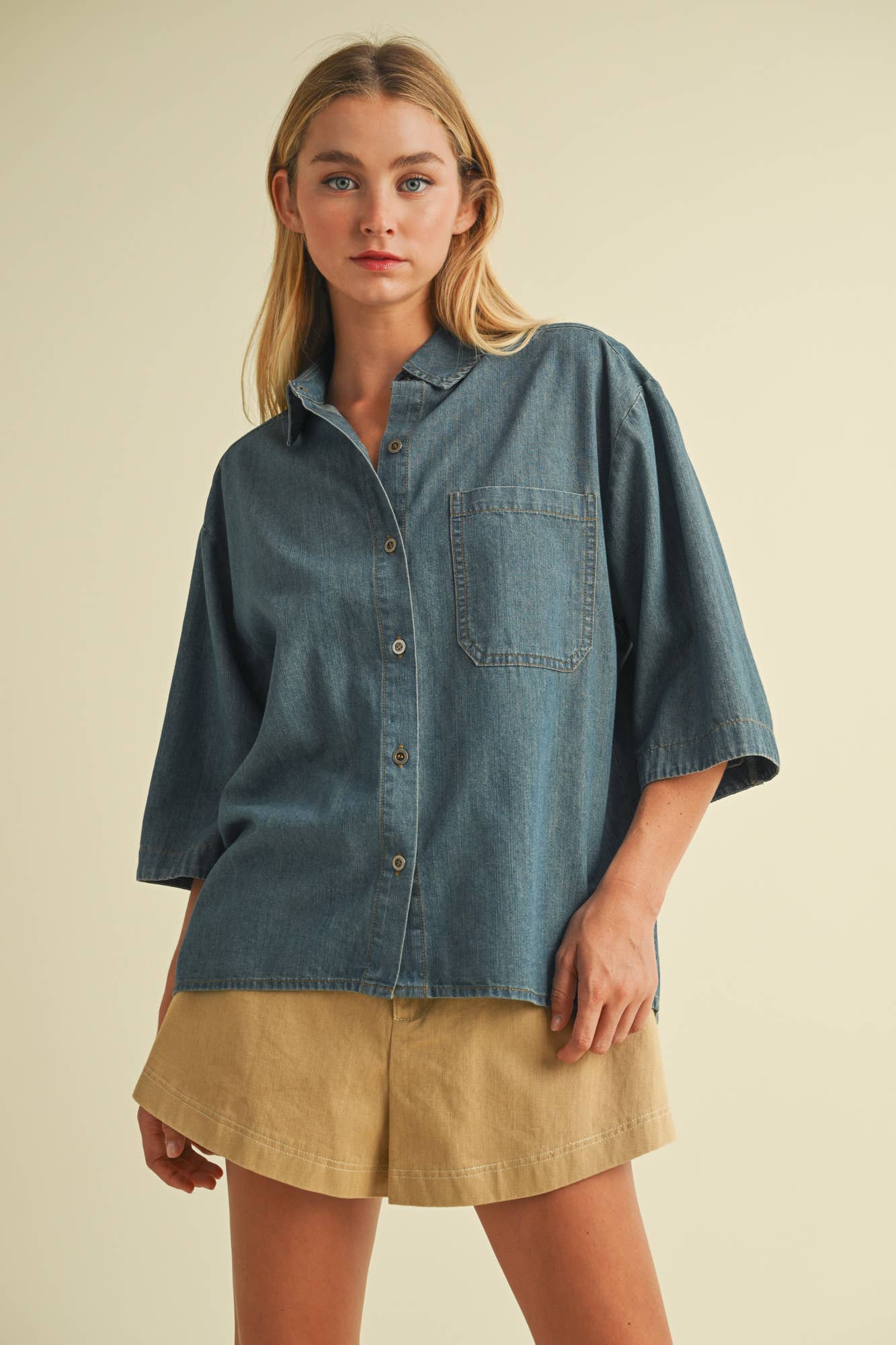 MUSTARD SEED BUTTON UP DENIM SHIRT TOP