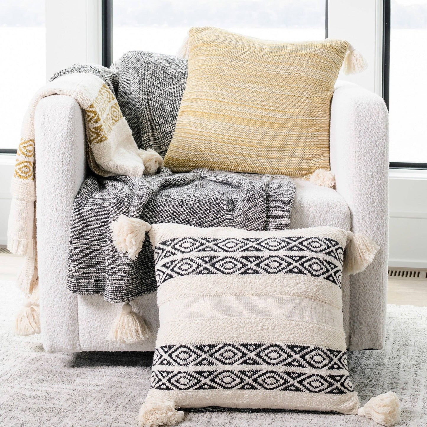 Necalli 18X18" Reversible Striped Cotton Throw Pillow