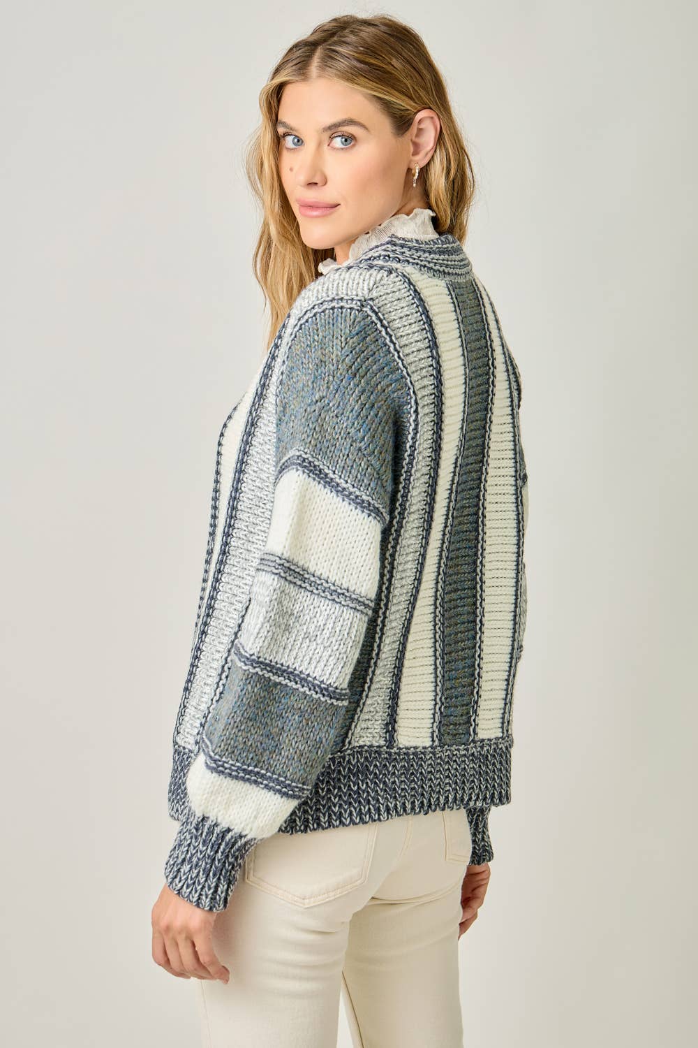 Mystree Color Blocked Sweater Cardigan