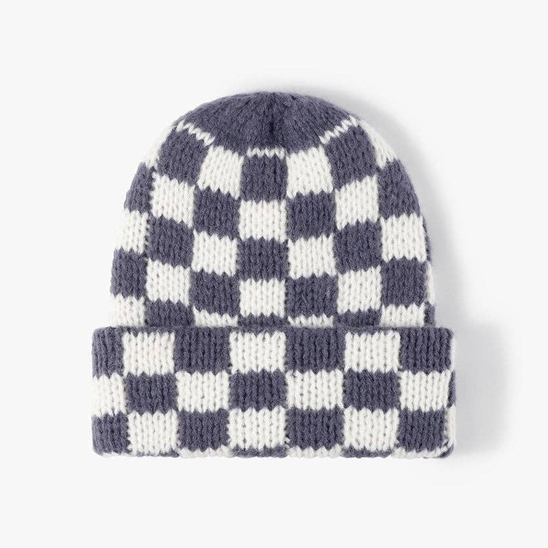 Plaid Contrast Color Warm Knit Beanie DPKB3019