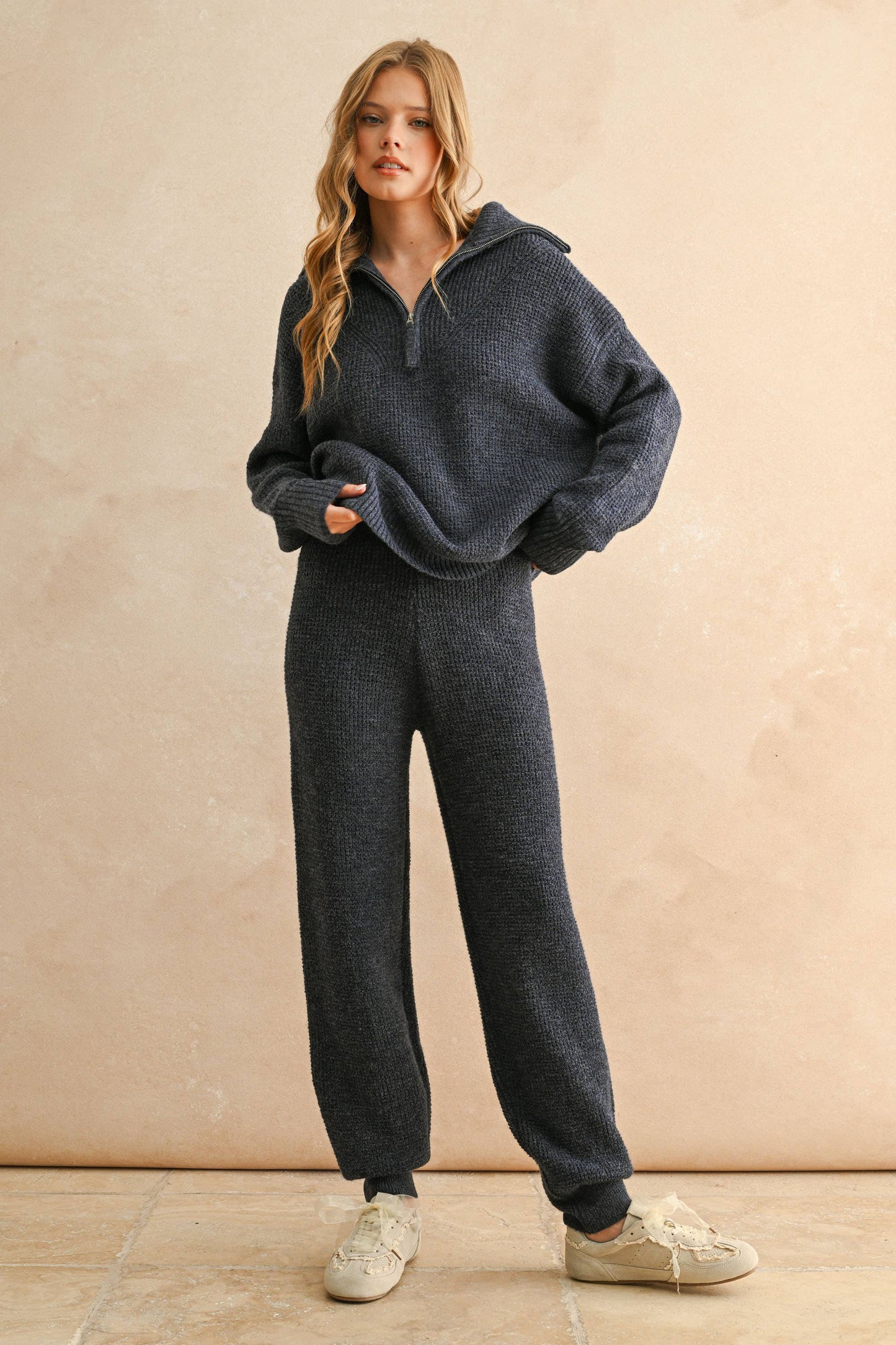 MIOU MUSE WAFFLE PATTERN SWEATER JOGGER PANTS