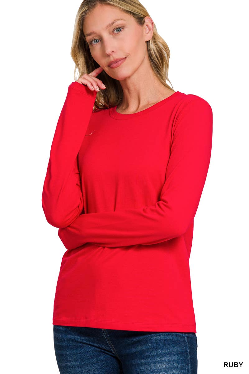 Cotton Crew Neck Long Sleeve Shirt