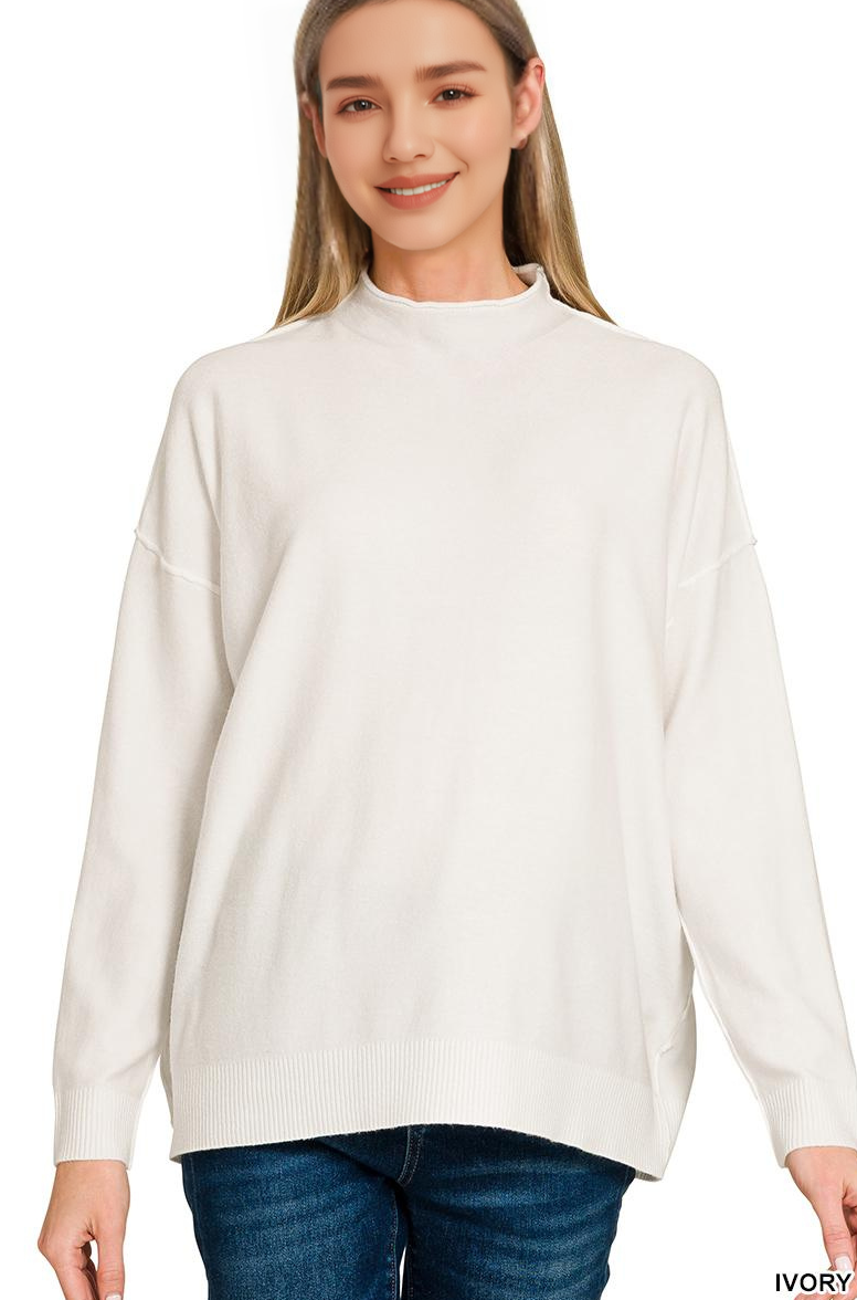 Viscose Mock Neck Exposed Seam Sweater SI-28686