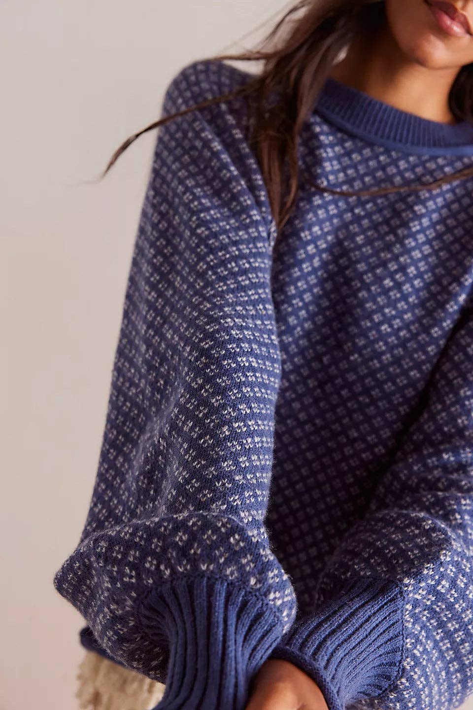 Jacquard Round Neck Pullover Sweater