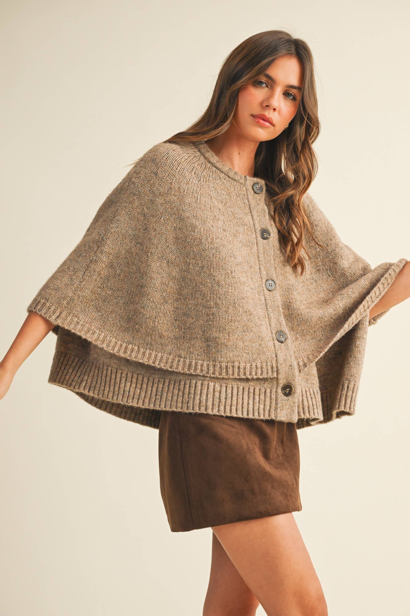 MUSTARD SEED BUTTON CLOSURE SWEATER CAPE CARDIGAN