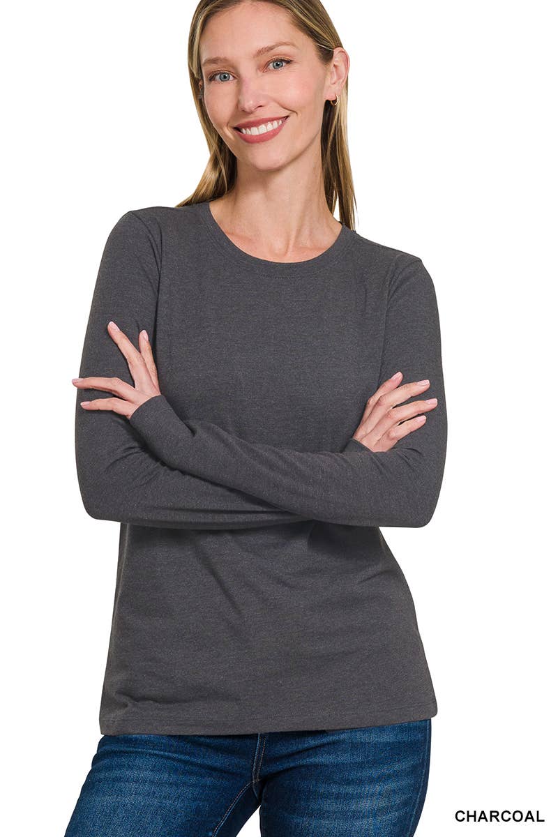 Cotton Crew Neck Long Sleeve Shirt