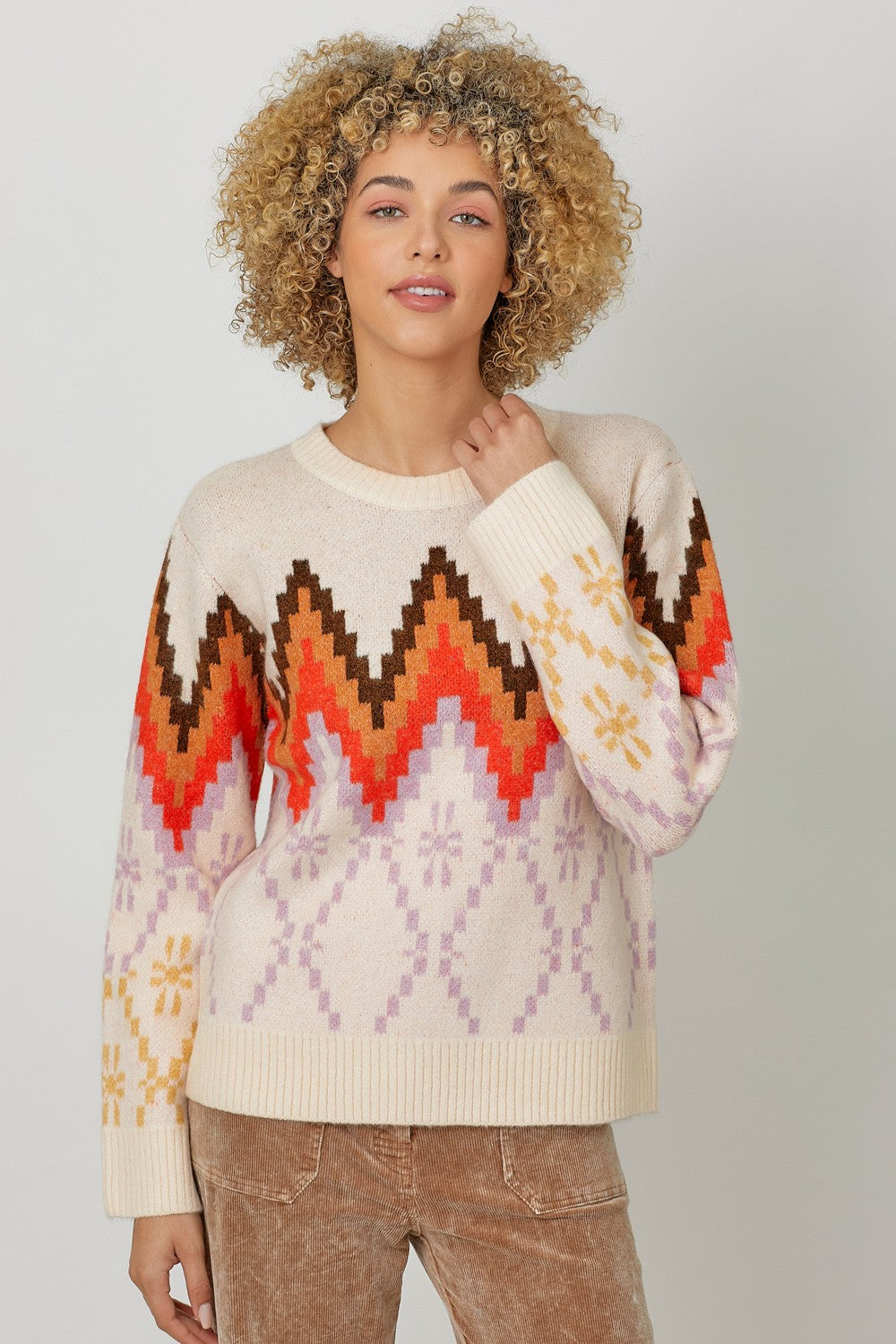 Mystree Fair Isle Pullover Sweater - Ivory Mix