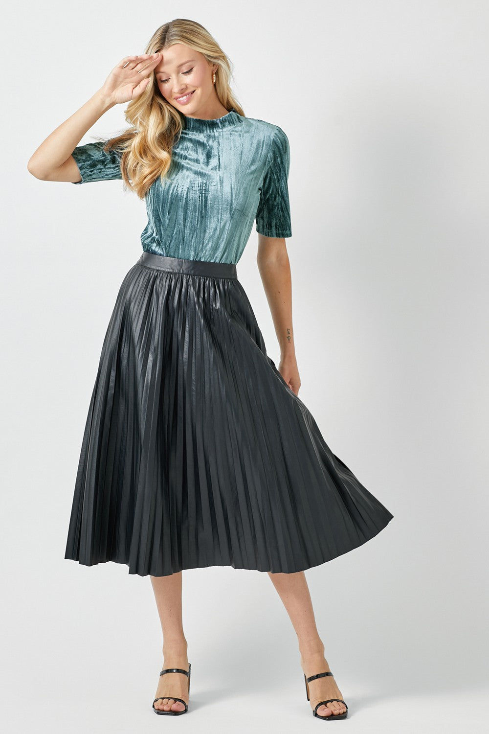 Mystree Leather Pleated Skirt - Black