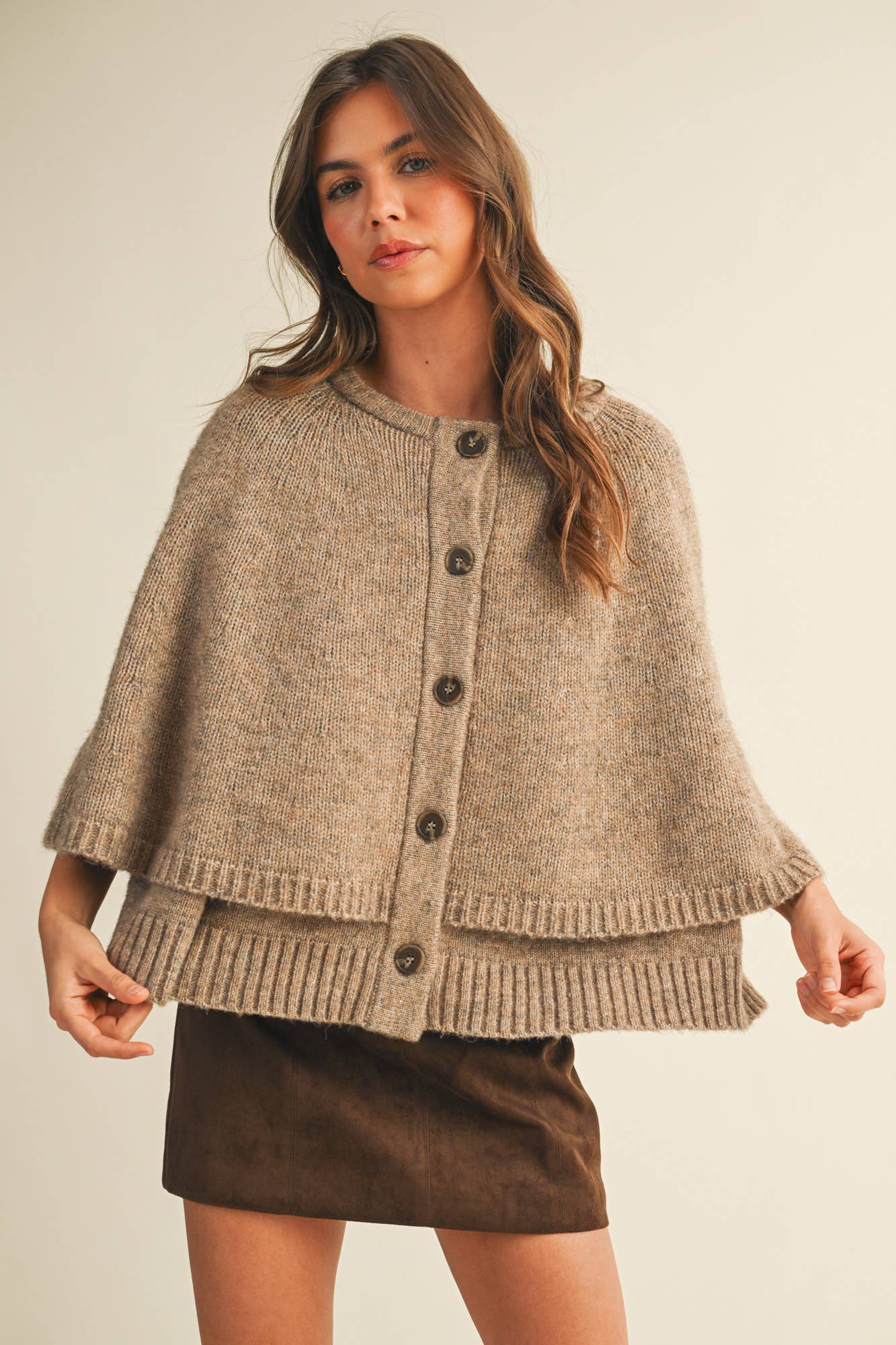 MUSTARD SEED BUTTON CLOSURE SWEATER CAPE CARDIGAN