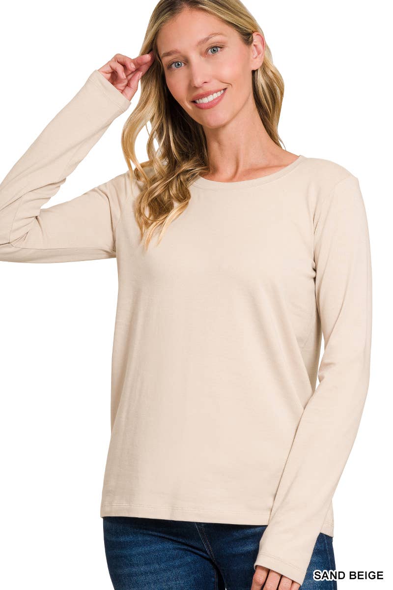 Cotton Crew Neck Long Sleeve Shirt