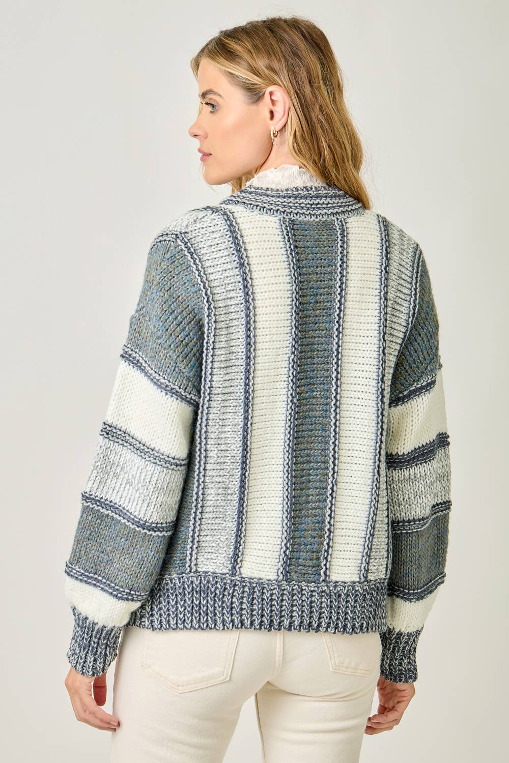 Mystree Color Blocked Sweater Cardigan