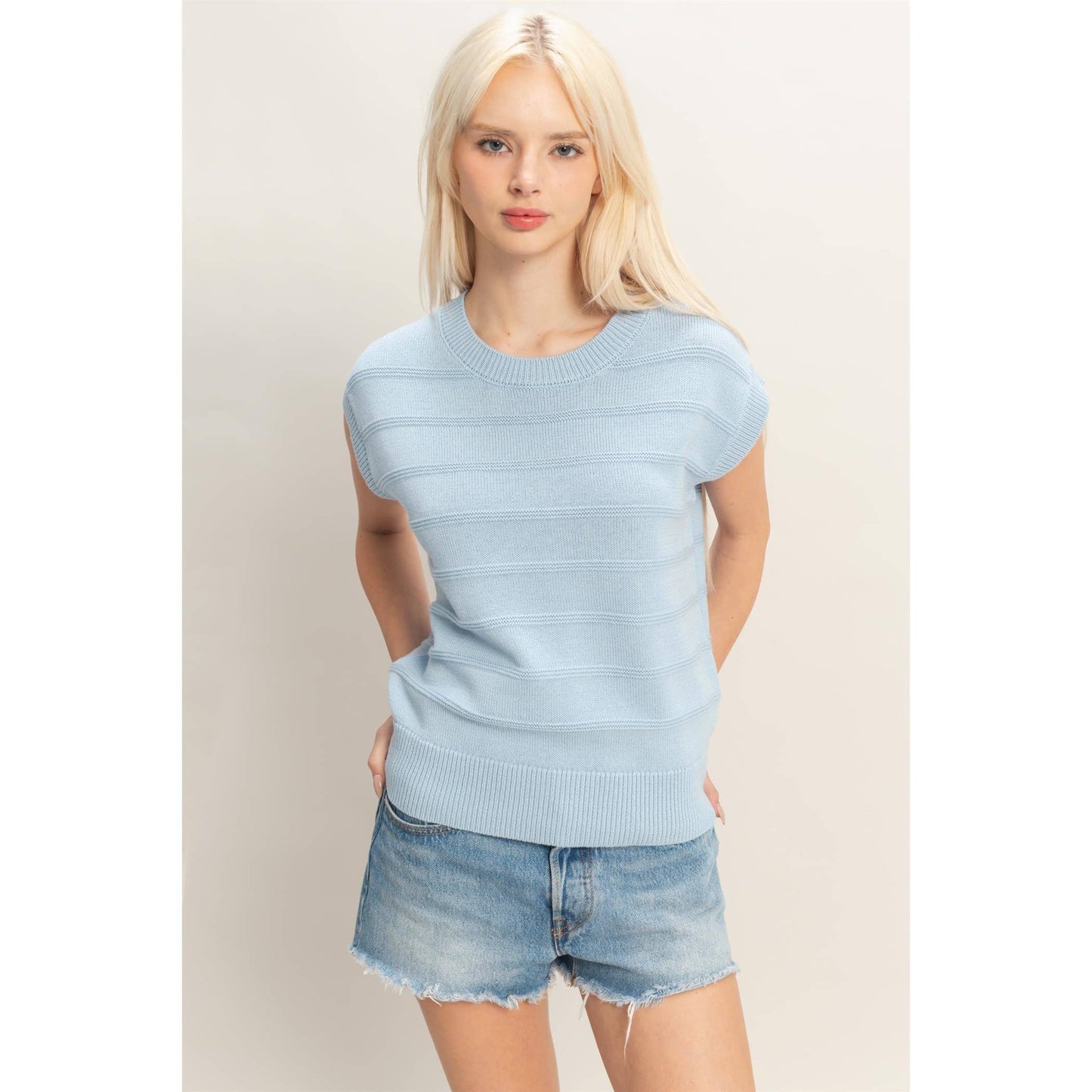 Textured Round Neck Dolman Sleeve Top