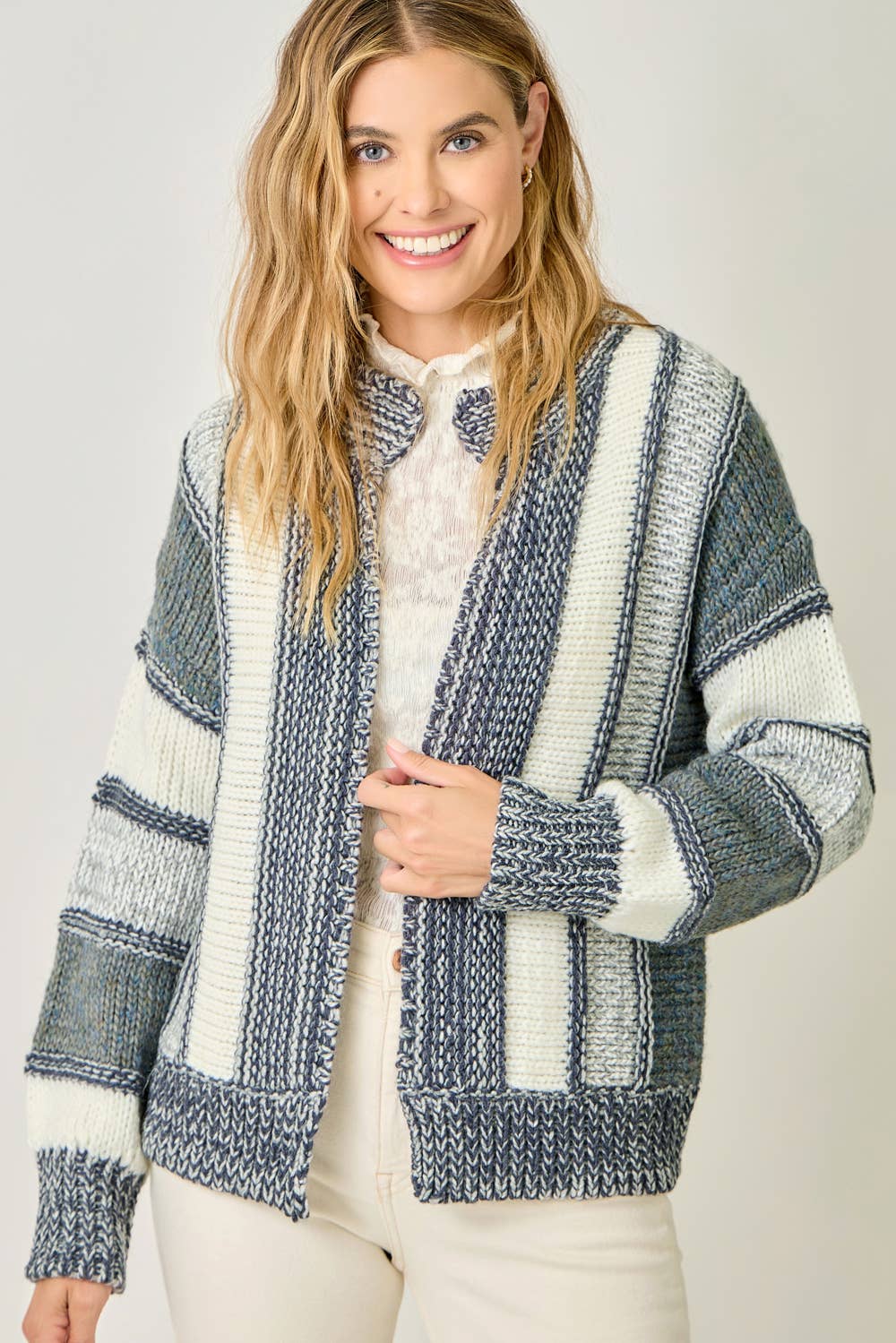 Mystree Color Blocked Sweater Cardigan