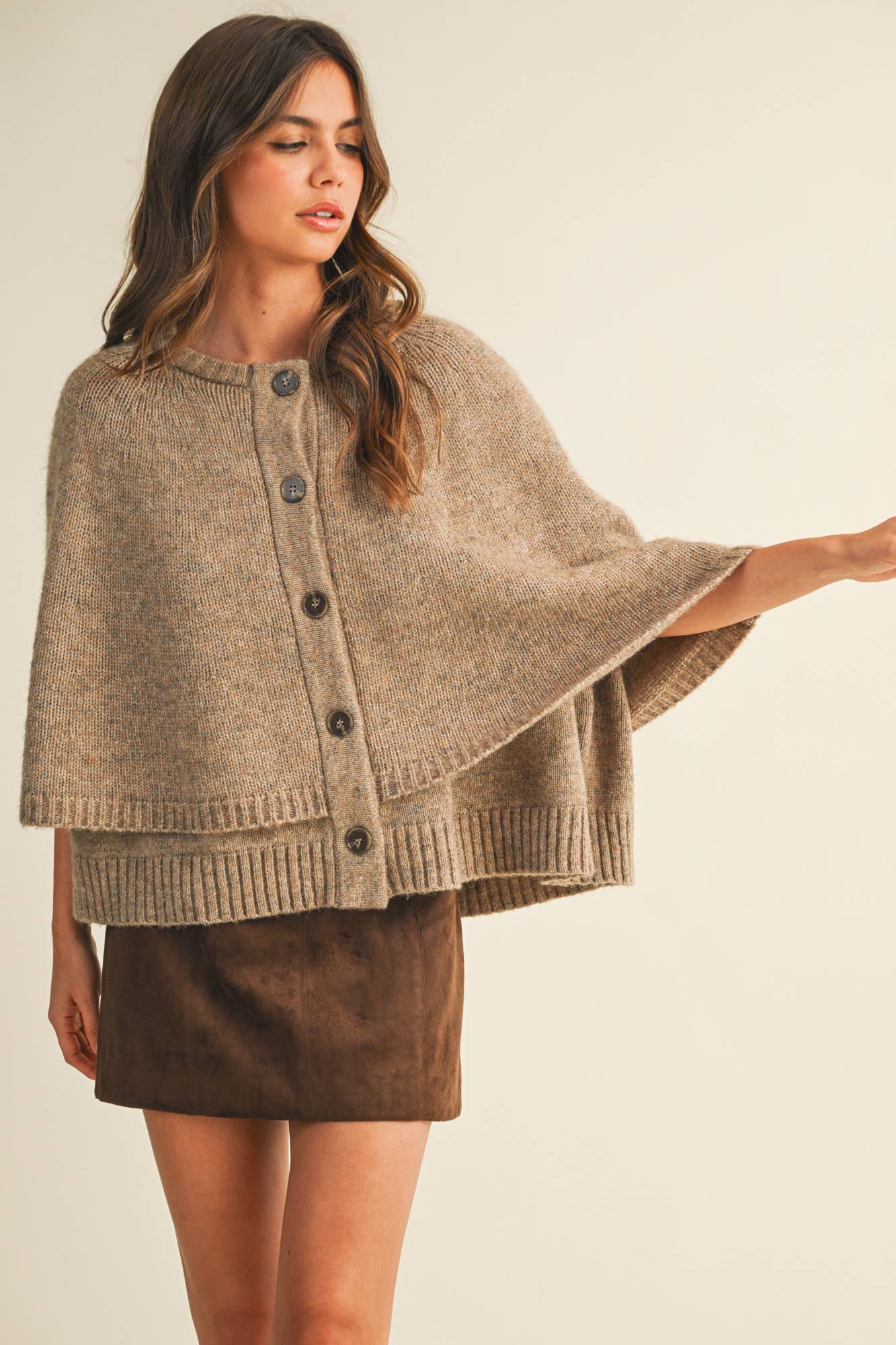 MUSTARD SEED BUTTON CLOSURE SWEATER CAPE CARDIGAN