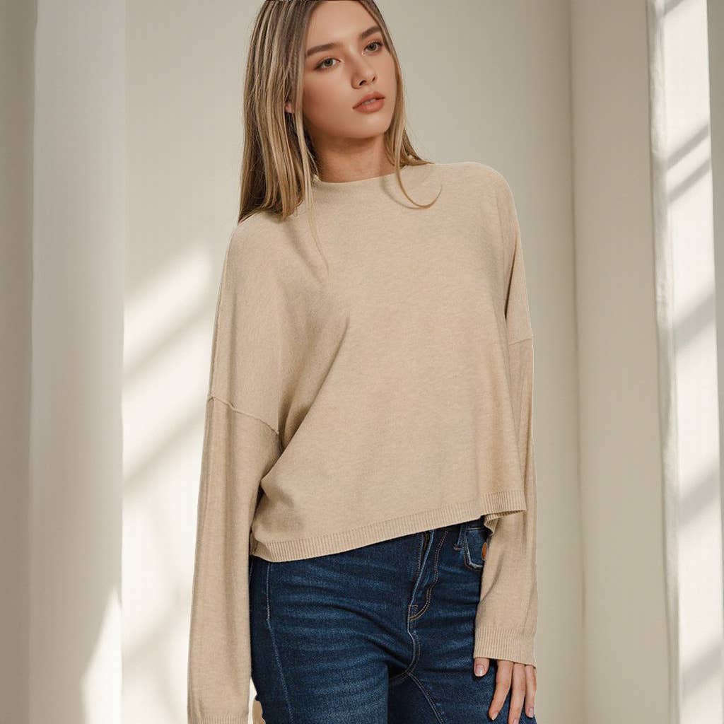 Washed Mock Neck Short Sleeve Sweater
