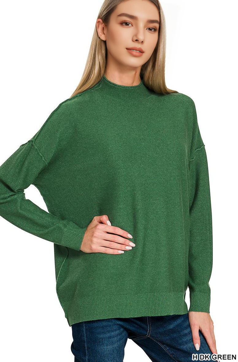 Viscose Mock Neck Exposed Seam Sweater SI-28686