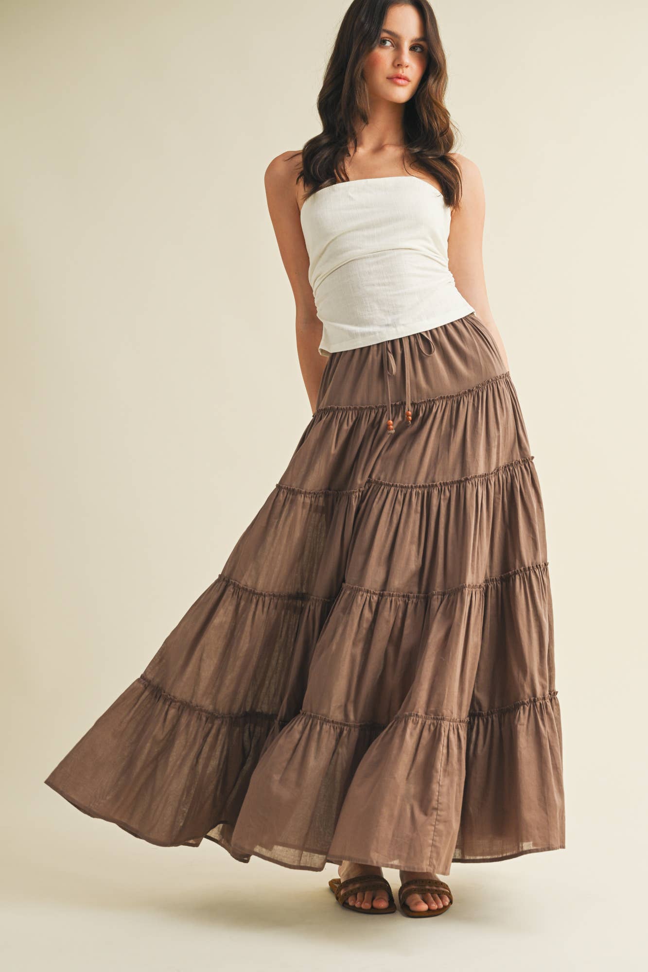 MUSTARD SEED DRAWSTRING DETAIL TIERED MAXI SKIRT