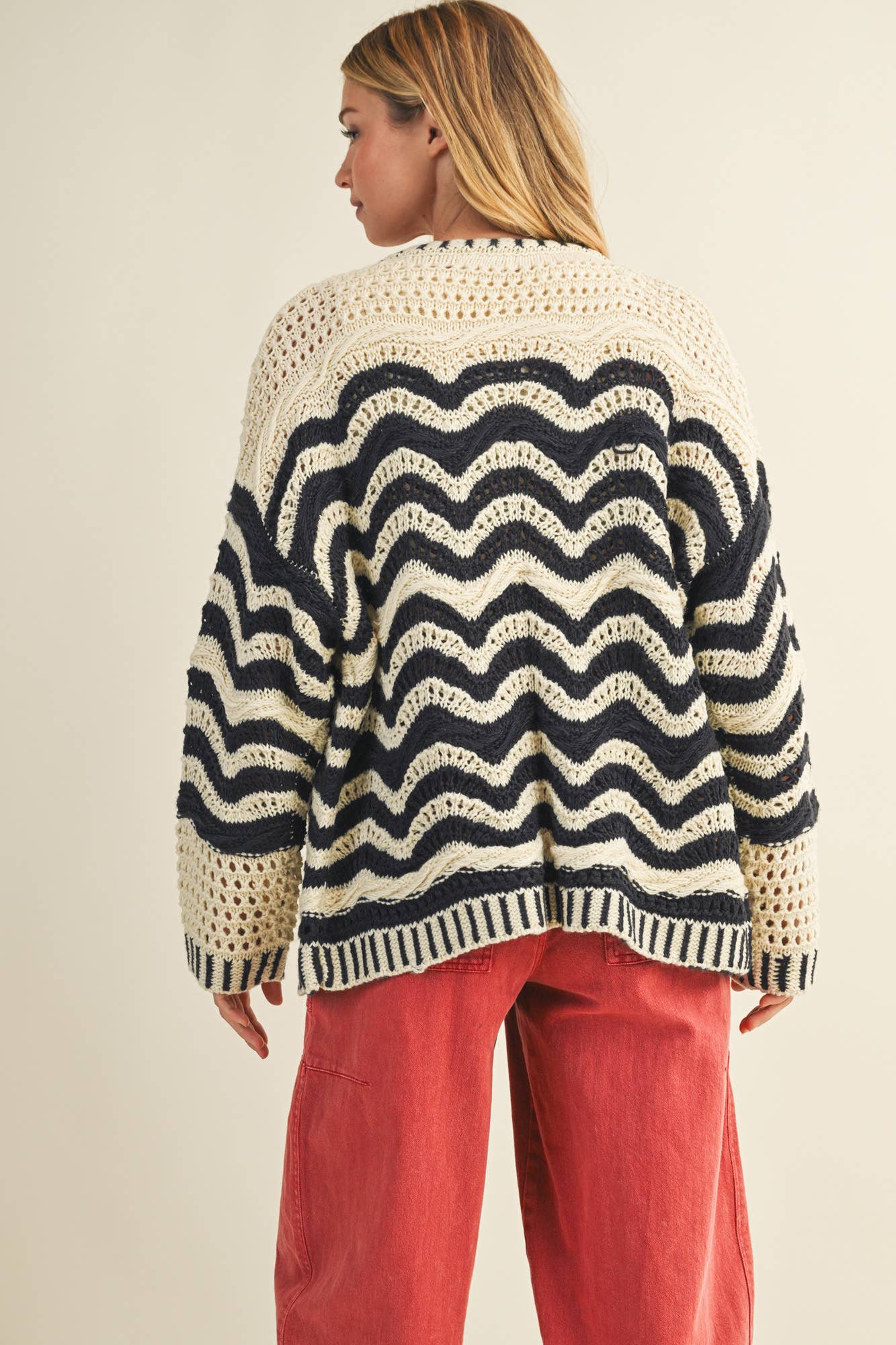 MUSTARD SEED WAVE PATTERN SWEATER CARDIGAN