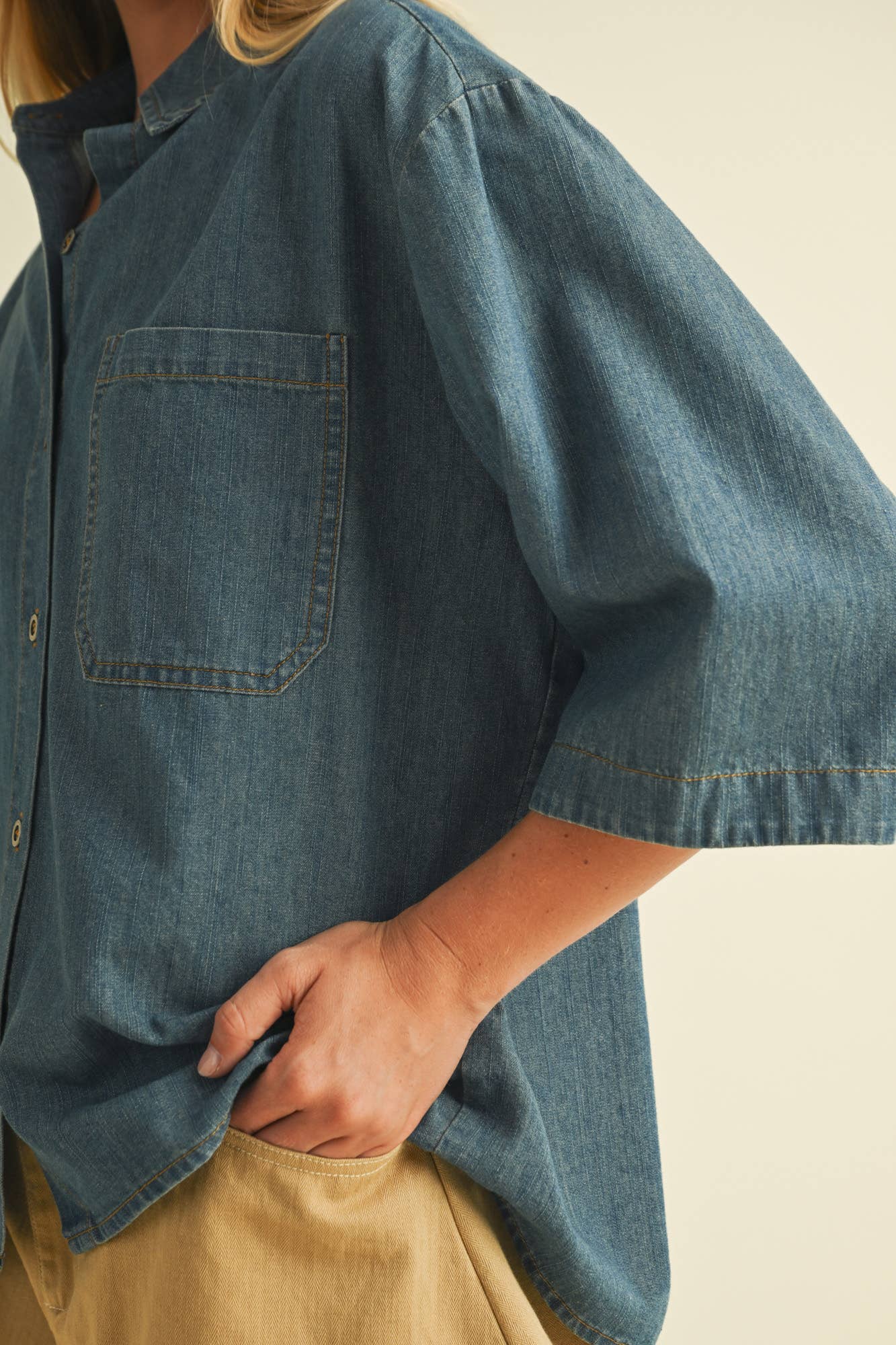 MUSTARD SEED BUTTON UP DENIM SHIRT TOP