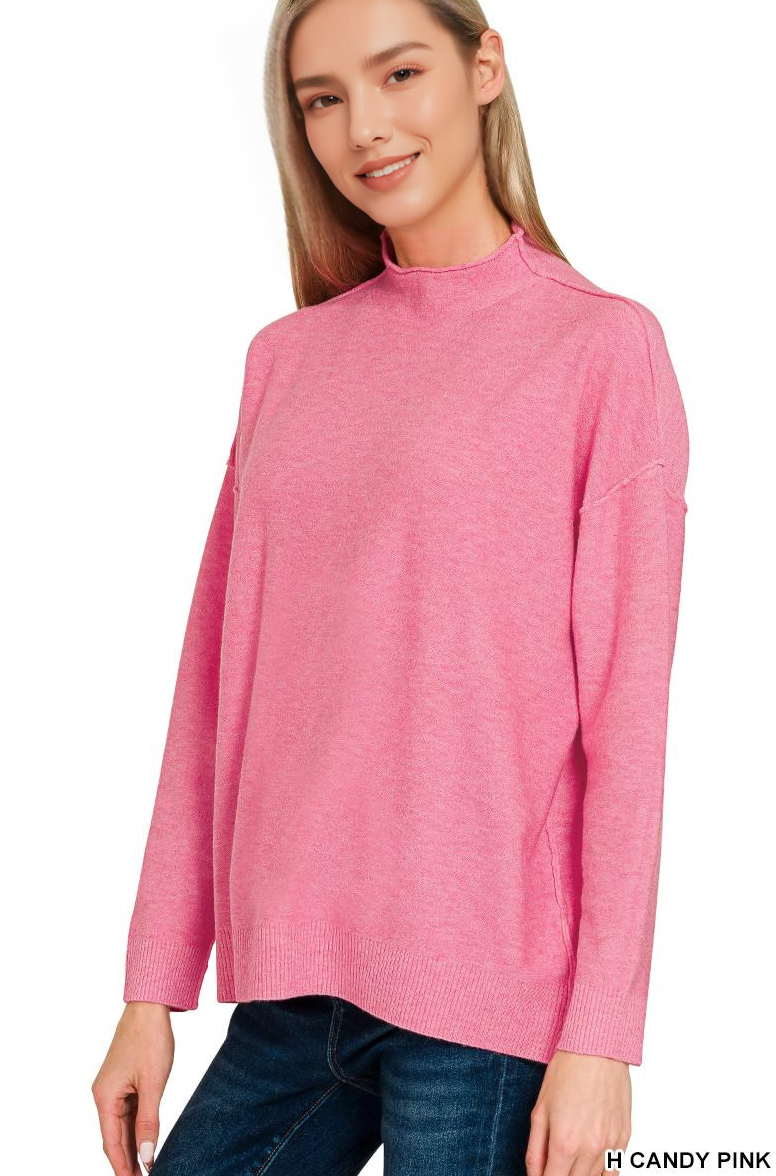 Viscose Mock Neck Exposed Seam Sweater SI-28686