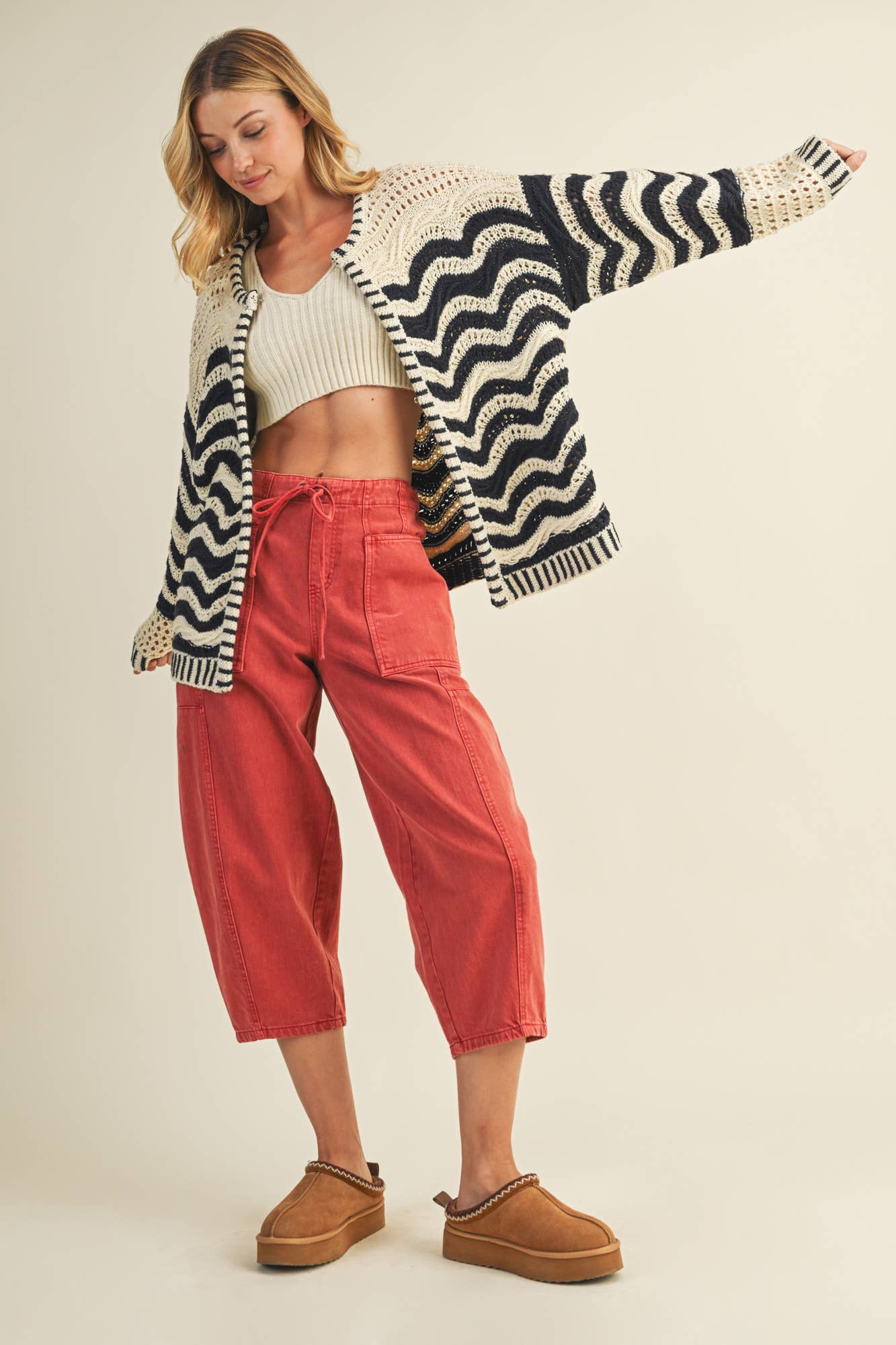 MUSTARD SEED WAVE PATTERN SWEATER CARDIGAN