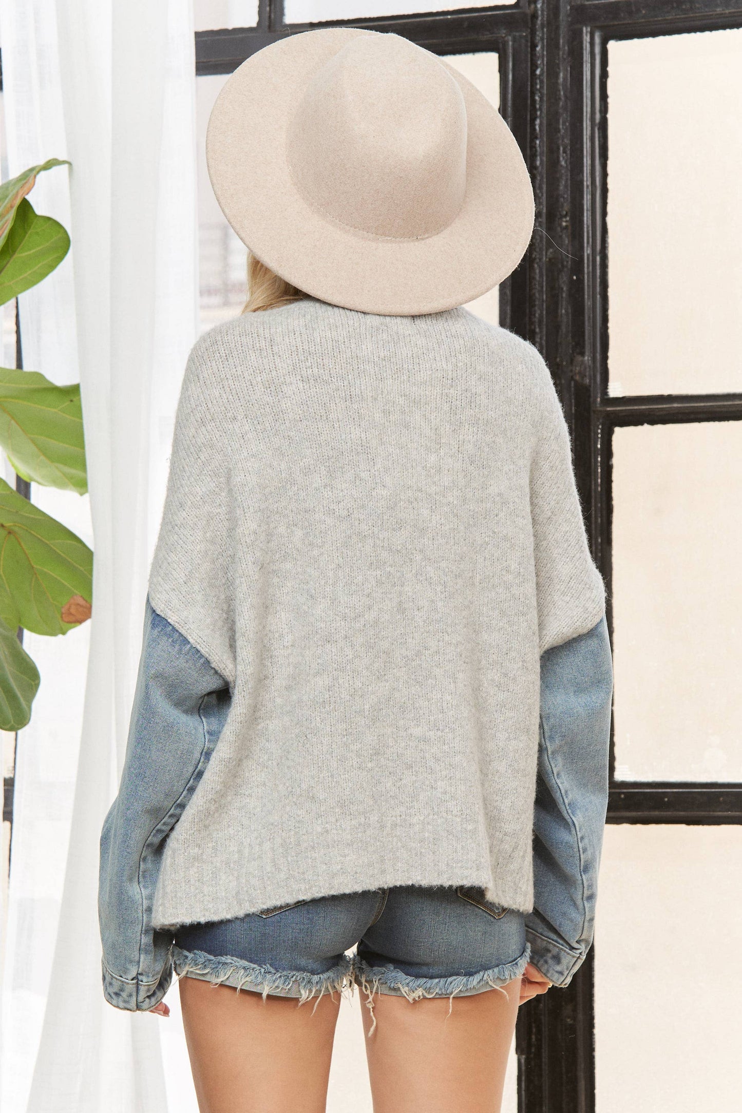 ADORA LA KNIT SWEATER WITH DENIM LONG SLEEVES