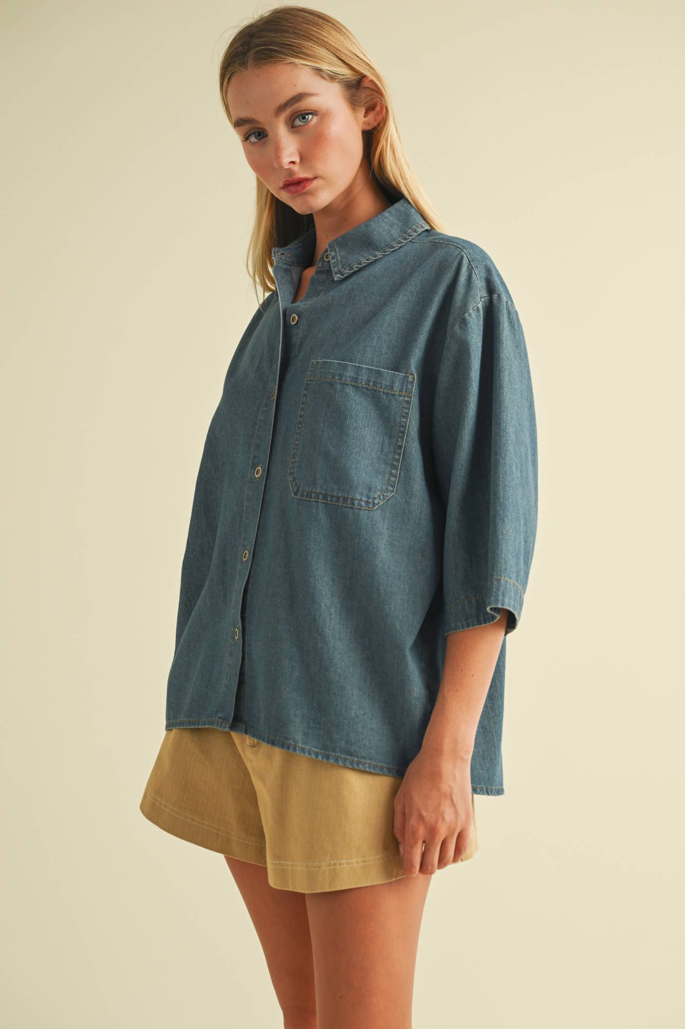 MUSTARD SEED BUTTON UP DENIM SHIRT TOP